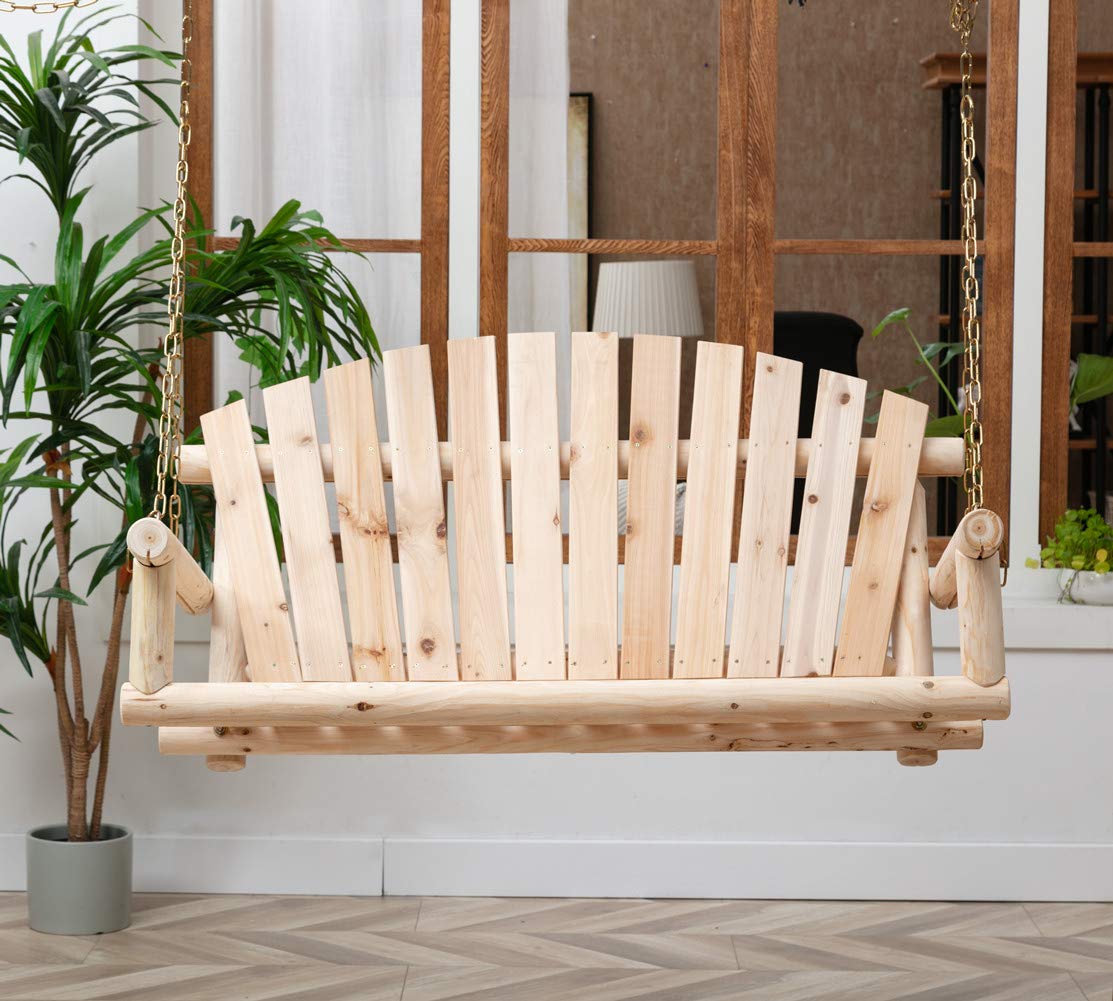 Anraja Wooden Porch Swing 2-Seater, Bench Swing with Hanging Chains, Heavy Duty 800 LBS, for Outdoor Patio Garden Yard, 4 Ft, Unfinished Anraja