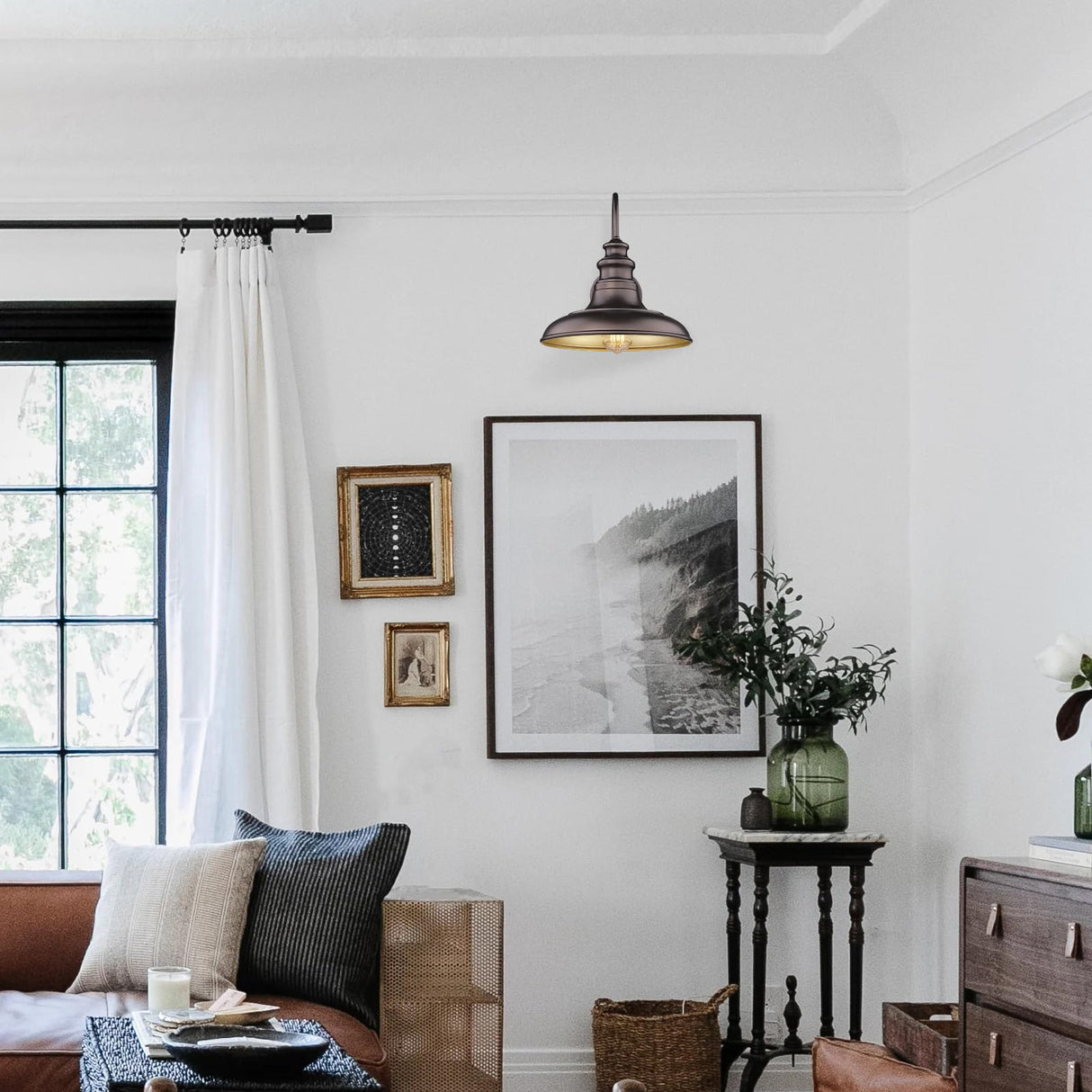 Diyel Outdoor Barn Light Fixture Farmhouse Wall Mount Light Wall Sconce Exterior Wall Lighting Fixture Industrial Bronze Finish Lantern for Porch with Gold Interior, 1Pack, RZ004 ORB Diyel