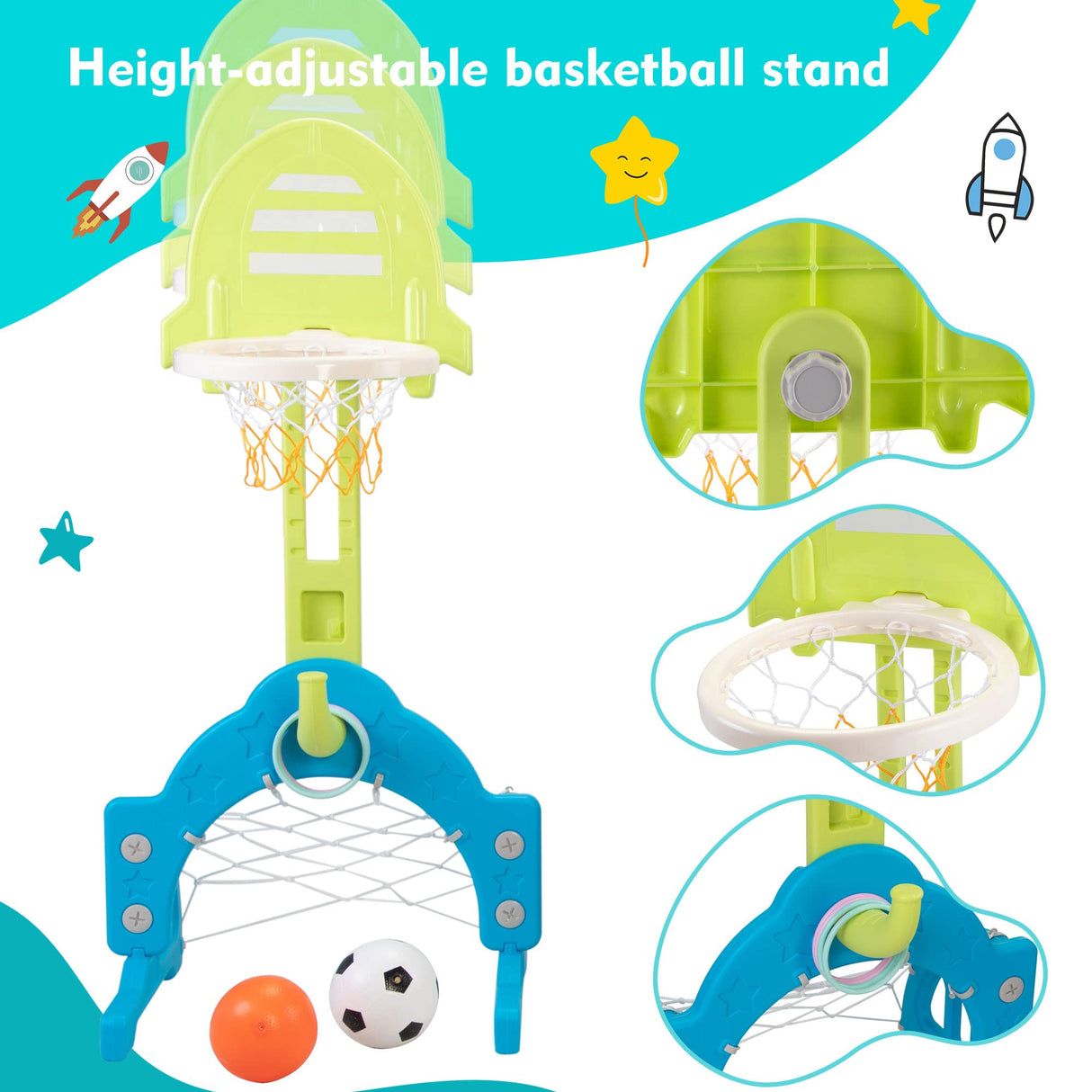 NYEEKOY 6 in 1 Toddler Slide and Swing Playset Indoor Outdoor Freestanding Playground Kids Slide Climber Swing Set with Basketball Hoop for Kids Age 3-12, Backyards Slide for Baby Nyeekoy