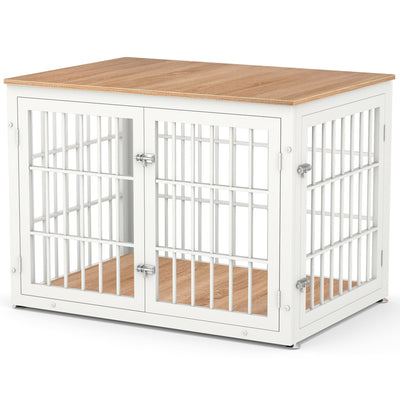 rehomerance Heavy Duty Dog Crate Furniture for Large and Medium Dogs, Decorative Pet House End Table, Wooden Cage Kennel Indoor, White and Natural