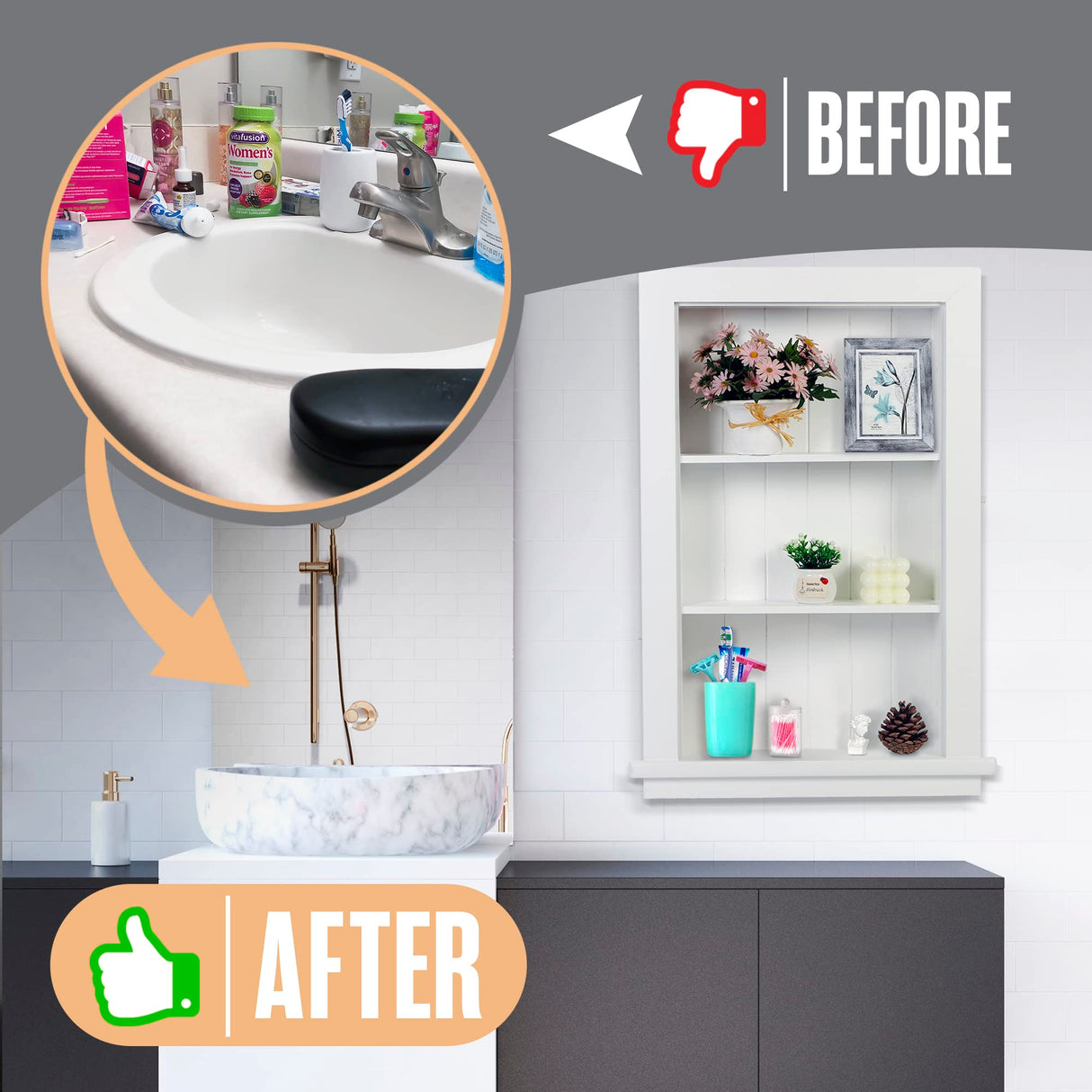 Houseables Recessed Wall Niche, Recessed Medicine Cabinet, Medicine Cabinet Insert, In Wall Shelf, Bathroom Niche, Insert for Drywall, Between Studs Shelf Replacement, Without No Mirror, 14x24 (17x27) Houseables