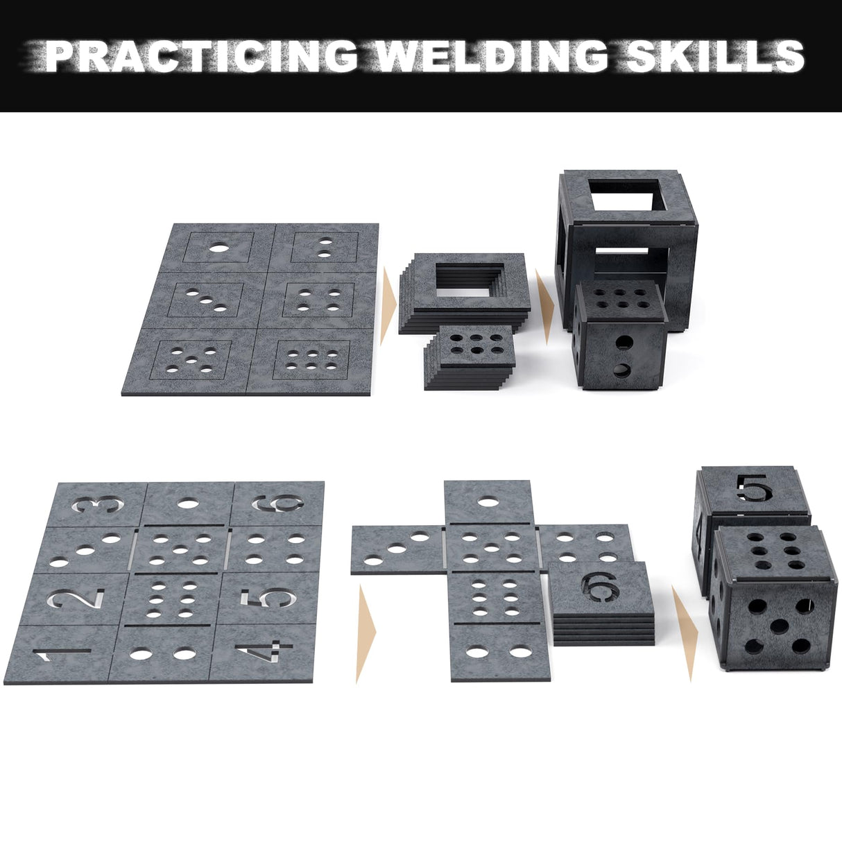 WelderElite Welding Coupons 1/8" Welding Practice Kit 11 Gauge Beginners Welding Mild Steel Sheet Can Be Used to Make 3 Dice and 1 Cube Frame WelderElite