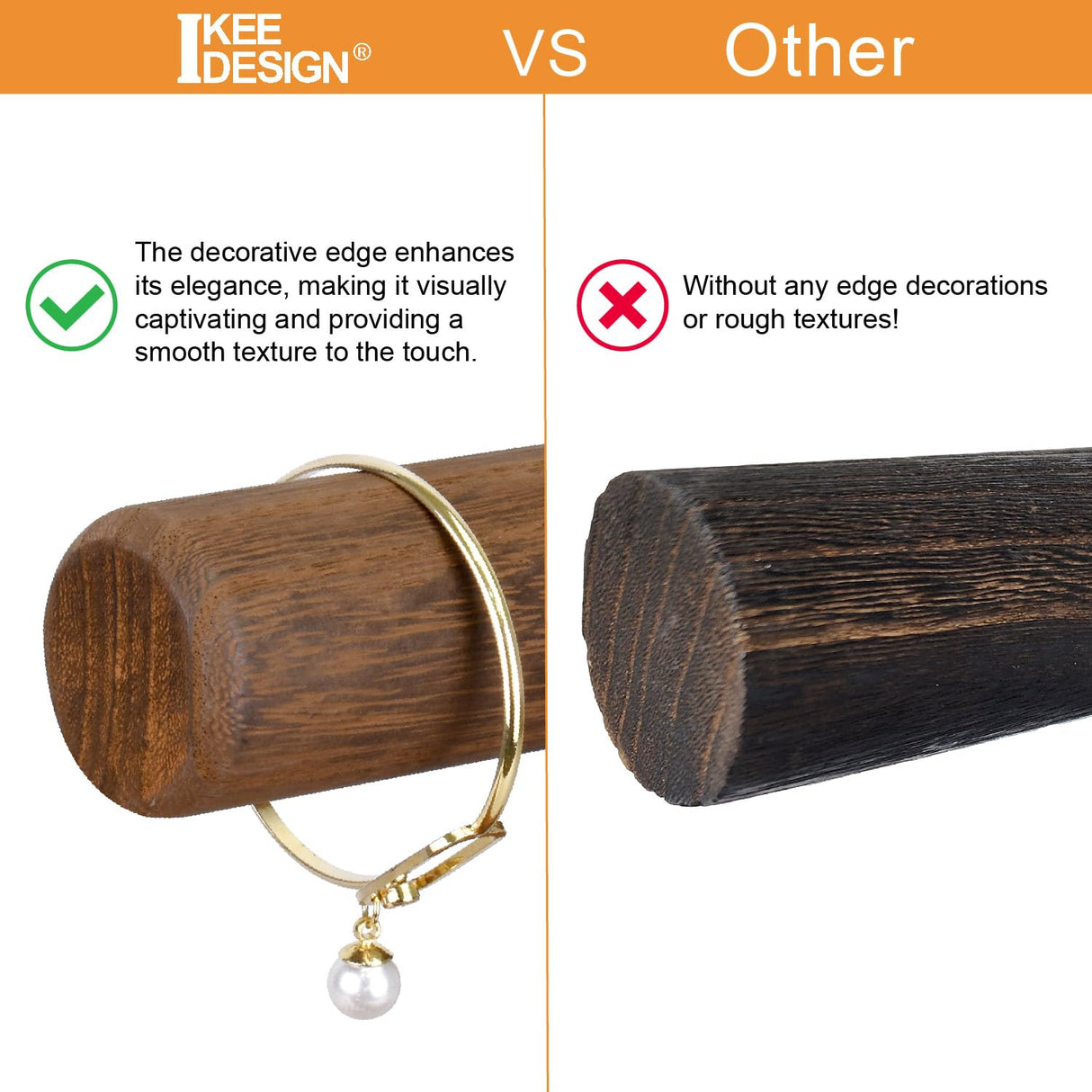 Ikee Design 2 Tier Wooden Jewelry Bracelet Watch Display Tower, Bangle Scrunchie Necklace Holder Storage Stand, 7.9 W x 4.3 D x 9.4 H in, Brown Color Ikee Design