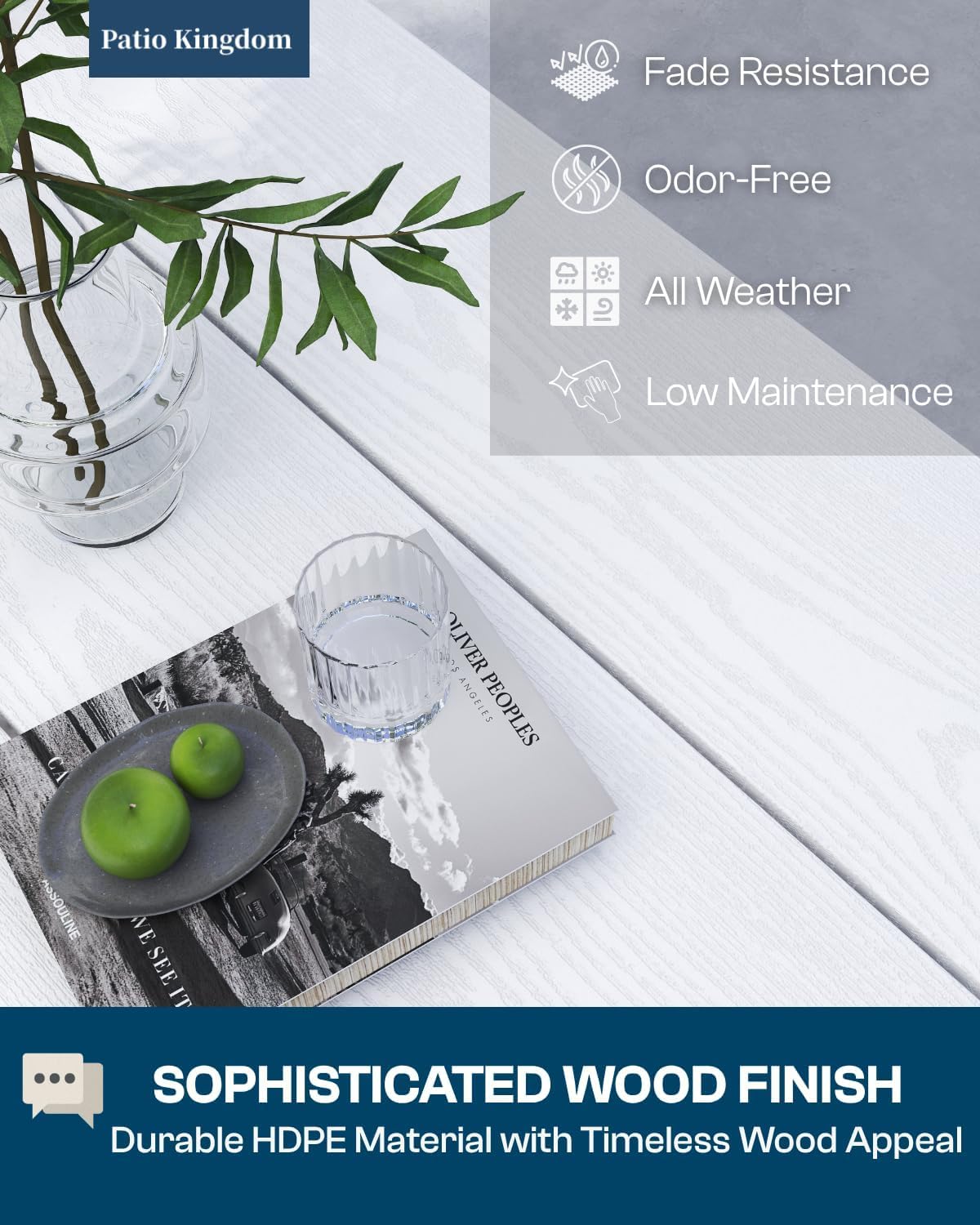 Patio Kingdom 9-Piece Outdoor Dining Set for 8, 75.2" HDPE Table with Umbrella Hole & 8 Chairs, All-Weather Patio Furniture for Lawn, Yard, Deck, or Poolside, Fade & Crack Resistant (White) Patio Kingdom