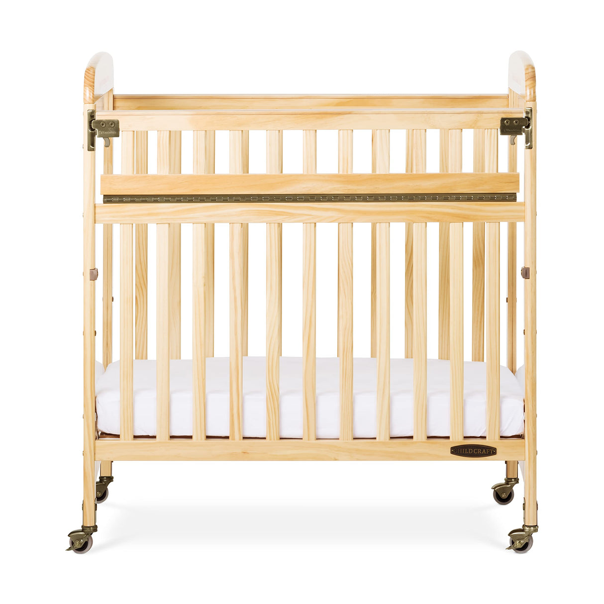Child Craft Avery SafeAccess Wooden Compact Portable Crib, Features 2 Easy Roll Locking Wheels, Durable Wood Construction, Fits Through Doorways (Natural) Child Craft