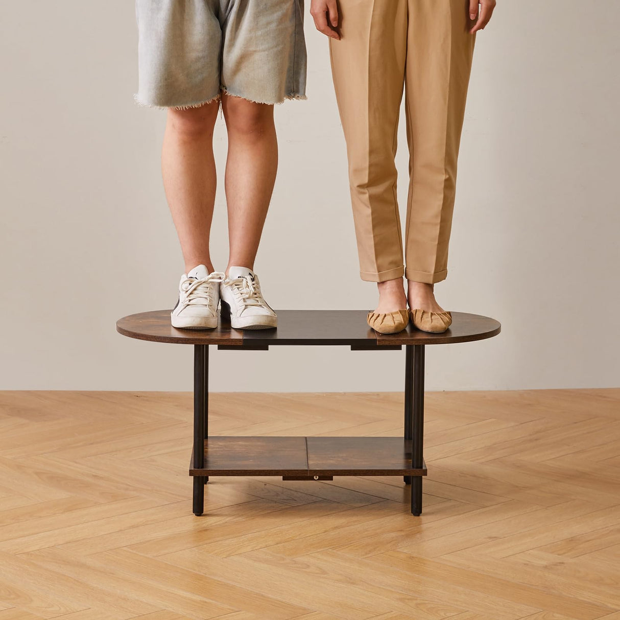 Aibiju Mid Century Modern Coffee Table, Rustic Coffee Table Unique Color Contrast Design, 2-Tier Center TV Table 35x16x17in Rustic Brown + Black YD-011BH Aibiju