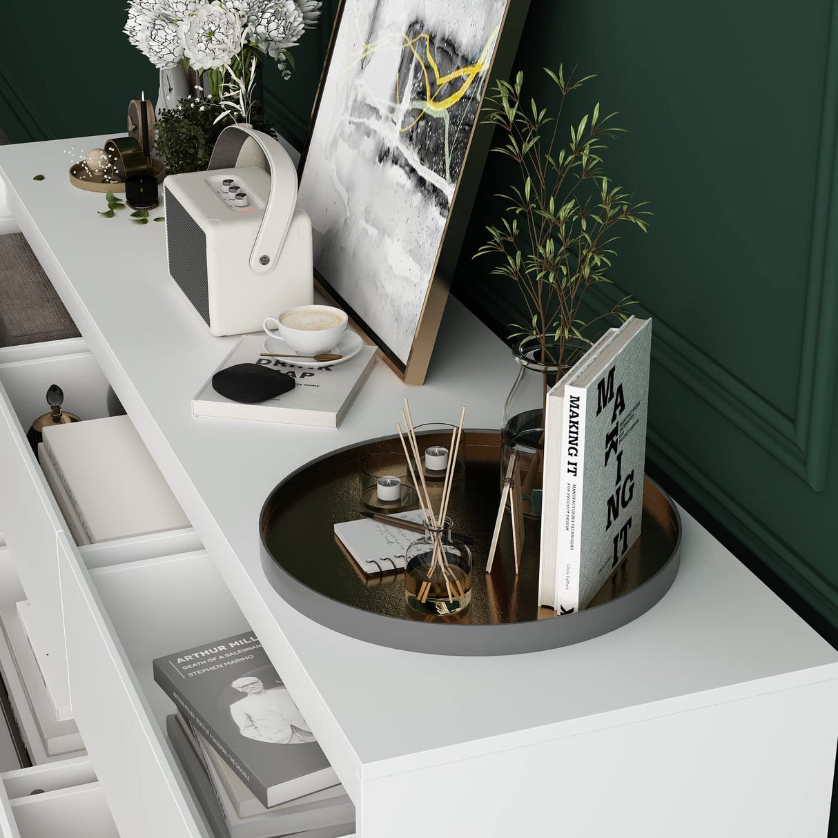 Homsee 9 Drawers Double Dresser, Modern Wood Dresser Chest of Drawers with Large Storage Space for Bedroom, White (63”L x 15.7”W x 31.5”H) Homsee