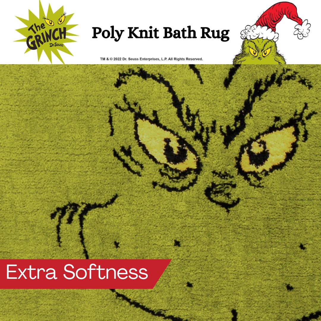 Franco Collectibles Grinch by Dr. Seuss Holiday & Christmas Non Slip Plush Poly Knit Bathroom Mat Rug, 21x34, (Officially Licensed Product) Franco