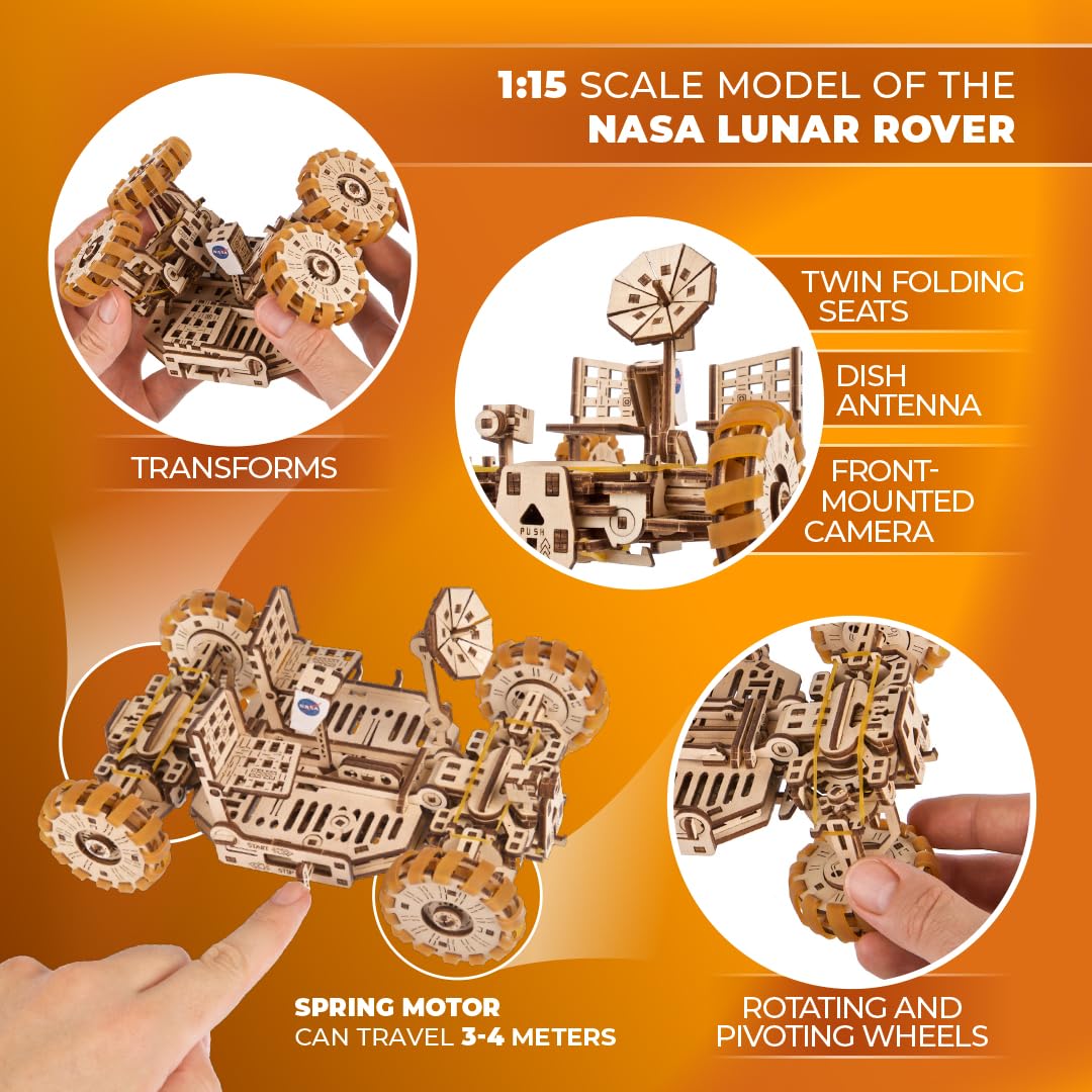 UGEARS NASA Lunar Rover Model Kit - 3D Wooden Mechanical Puzzles for Adults to Build - Space Gifts for Teen - NASA Official Space Model Kits UGEARS