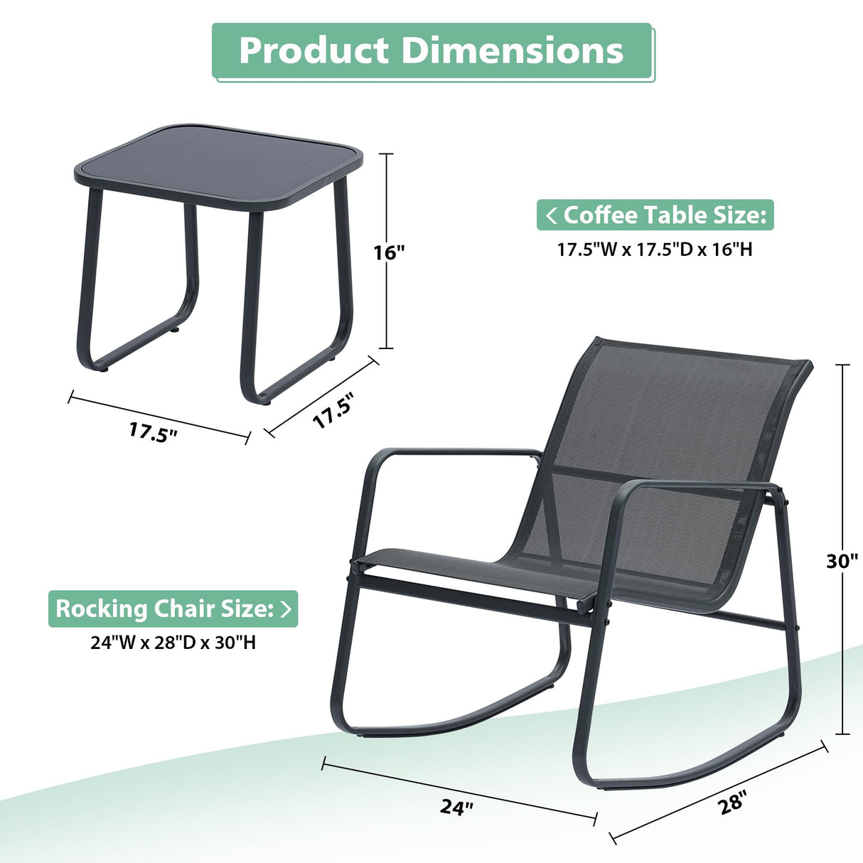 Ainfox 3 Piece Patio Outdoor Furniture Set, Textilene Fabric Patio Conversation Bistro Set with Rocking Bistro Chairs and Table, Small Patio Furniture Set for Backyard, Lawn, Garden, Poolside Ainfox