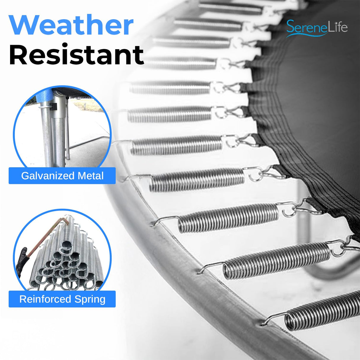 SereneLife 12FT Trampoline Outdoor – Heavy-Duty Backyard Trampoline for Kids and Adults with Wide Jumping Surface, Stable L-Shaped Legs, Safety Net, ASTM Approved, Supports 264 lbs., 144 x 106 IN SereneLife