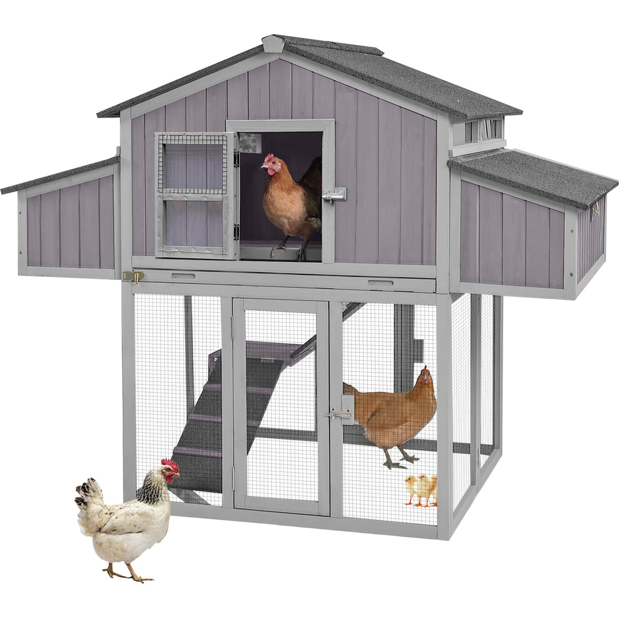 Aivituvin Chicken Coop Double Folding Fir Wood Chicken House with Large Nesting Box Poultry Cage Upgrade with Strong Iron Frame, Durable & Waterproof for 4-6 Hens Duck Coop Aivituvin