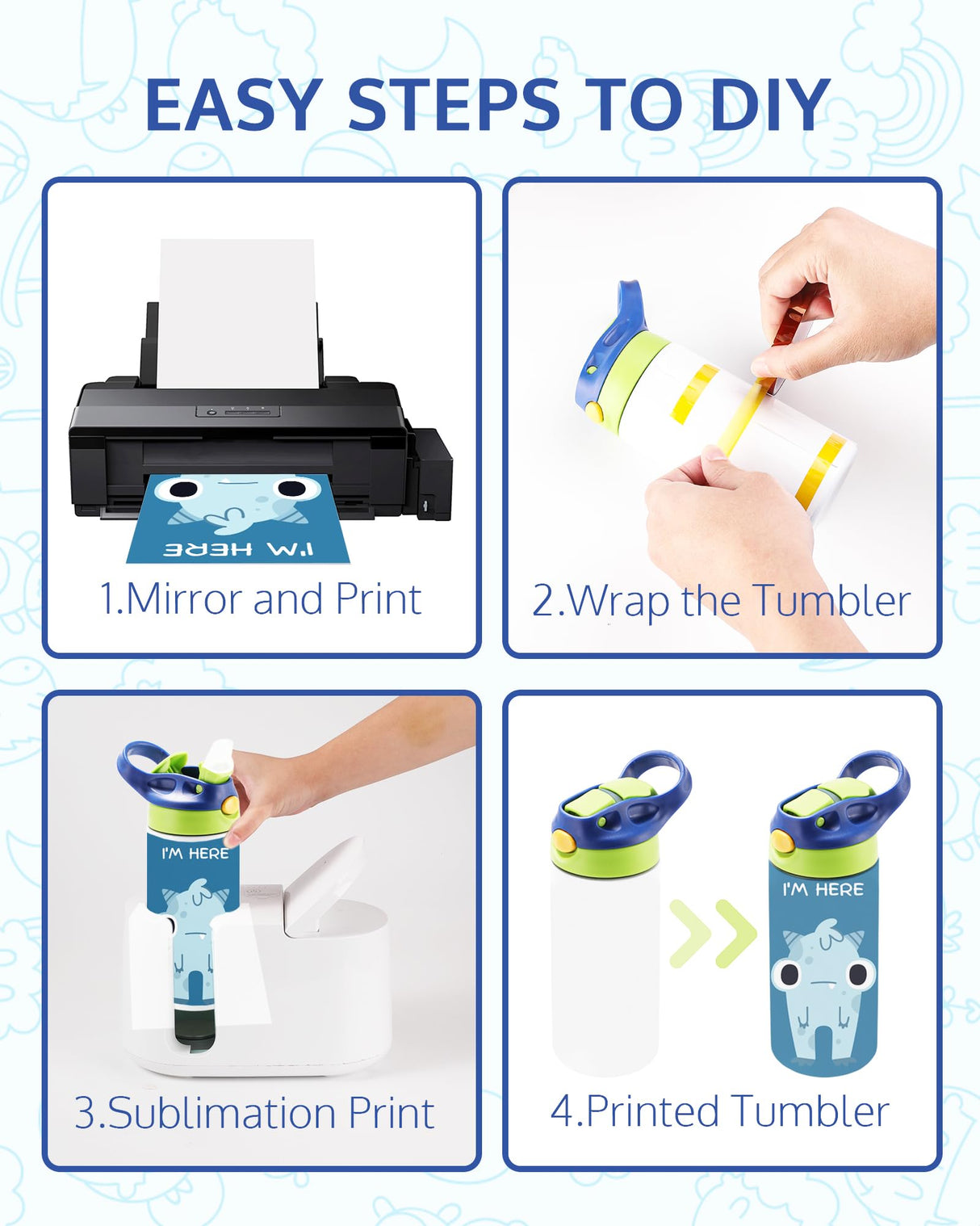 OFFNOVA 12oz Kids Sublimation Tumbler, 8 Pack Kids Sublimation Tumbler Blank with One-click Pop-up Straw and Handle for Heat Transfer, Children Sublimation Cups for Milk, Soda, Juice, Drinks OFFNOVA