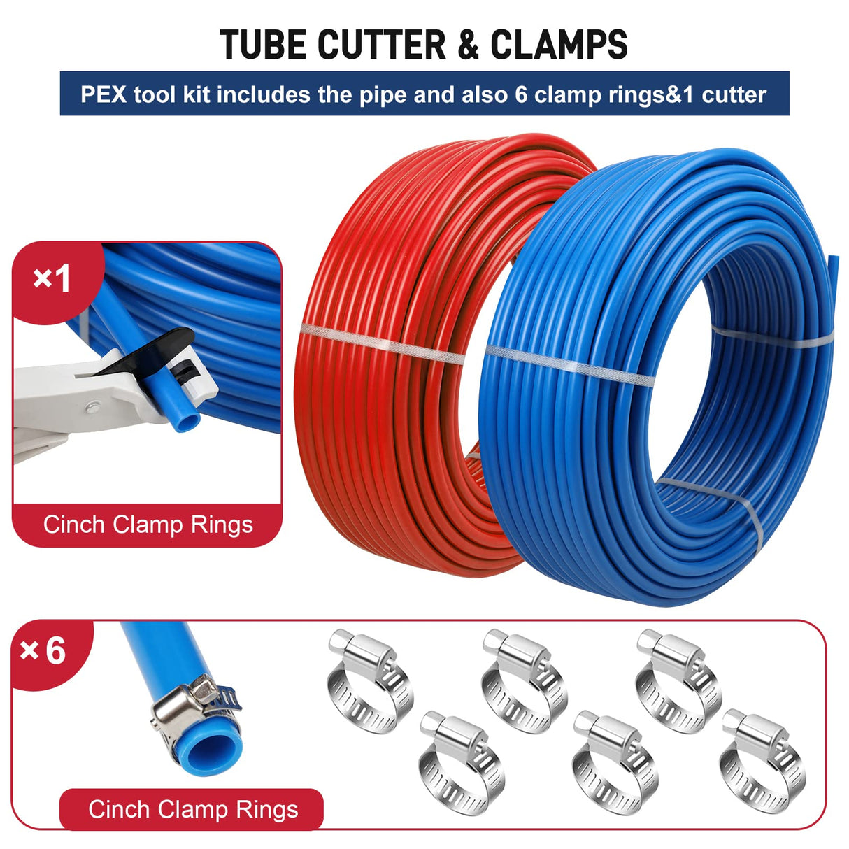 PEX Pipe 1/2 Inch 300ft 2 Rolls PEX Tubing EVOH PEX-B Pipe Non Oxygen Barrier Durable Leakage-Proof Flexible for Residential Water Lines in Homes PEX Radiant Heat Tubing(Red+Blue) Likeem