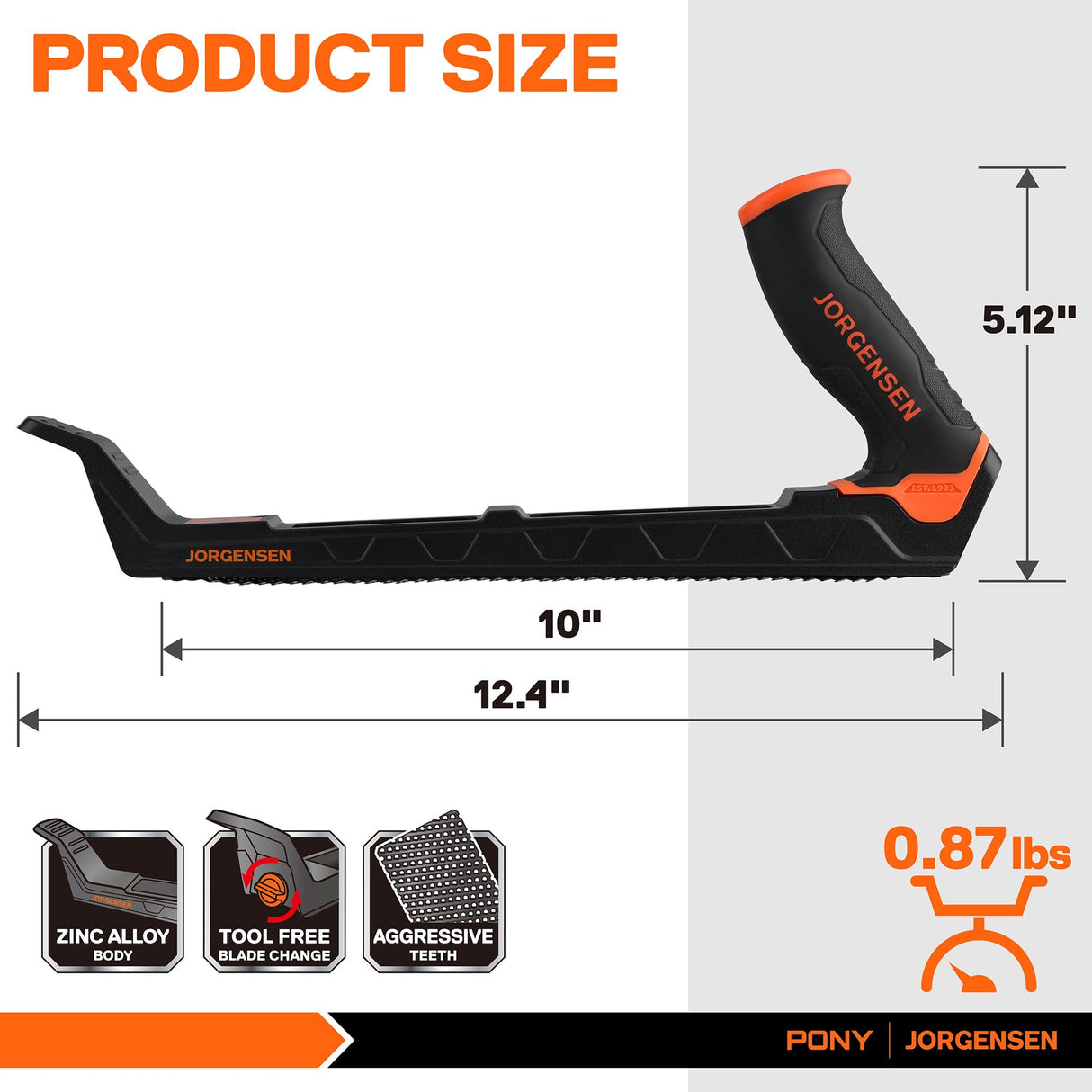 JORGENSEN Wood Plane, Professional Surform Plane, Zinc Alloy Die Casting Body, 65MN Sharp Blade, Wood Shaver Tool for Woodworking Rasp - Ergonomic Soft Grip Handle Jorgensen