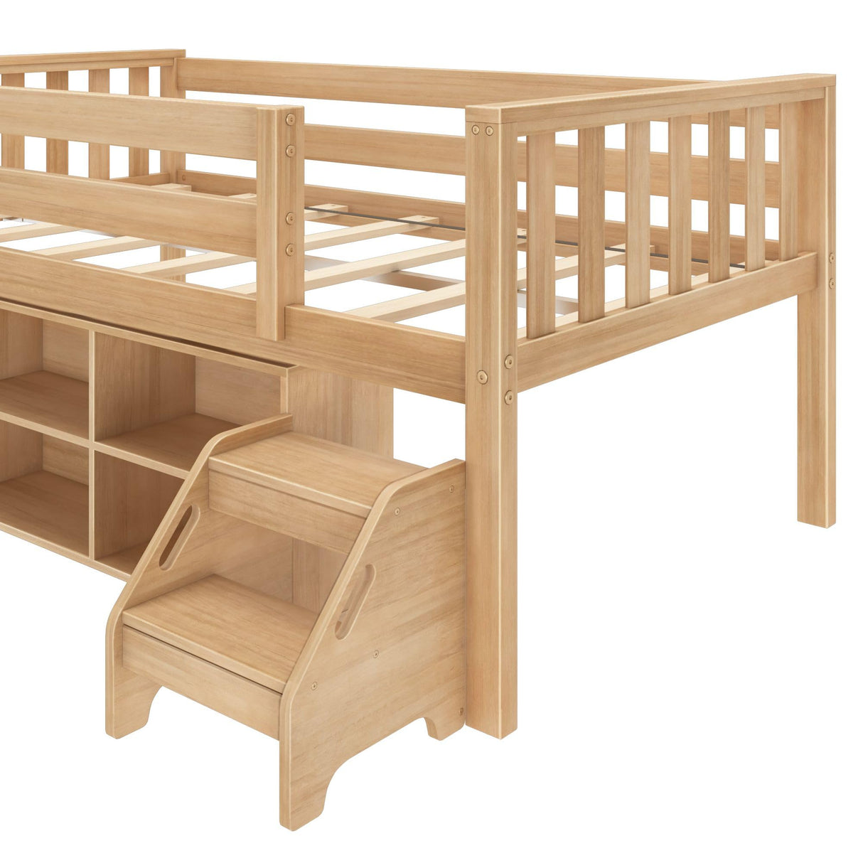Max & Lily Soren Ultra Low Loft Bed, Twin Bed Frame for Kids with Bookcase, Blonde Max & Lily