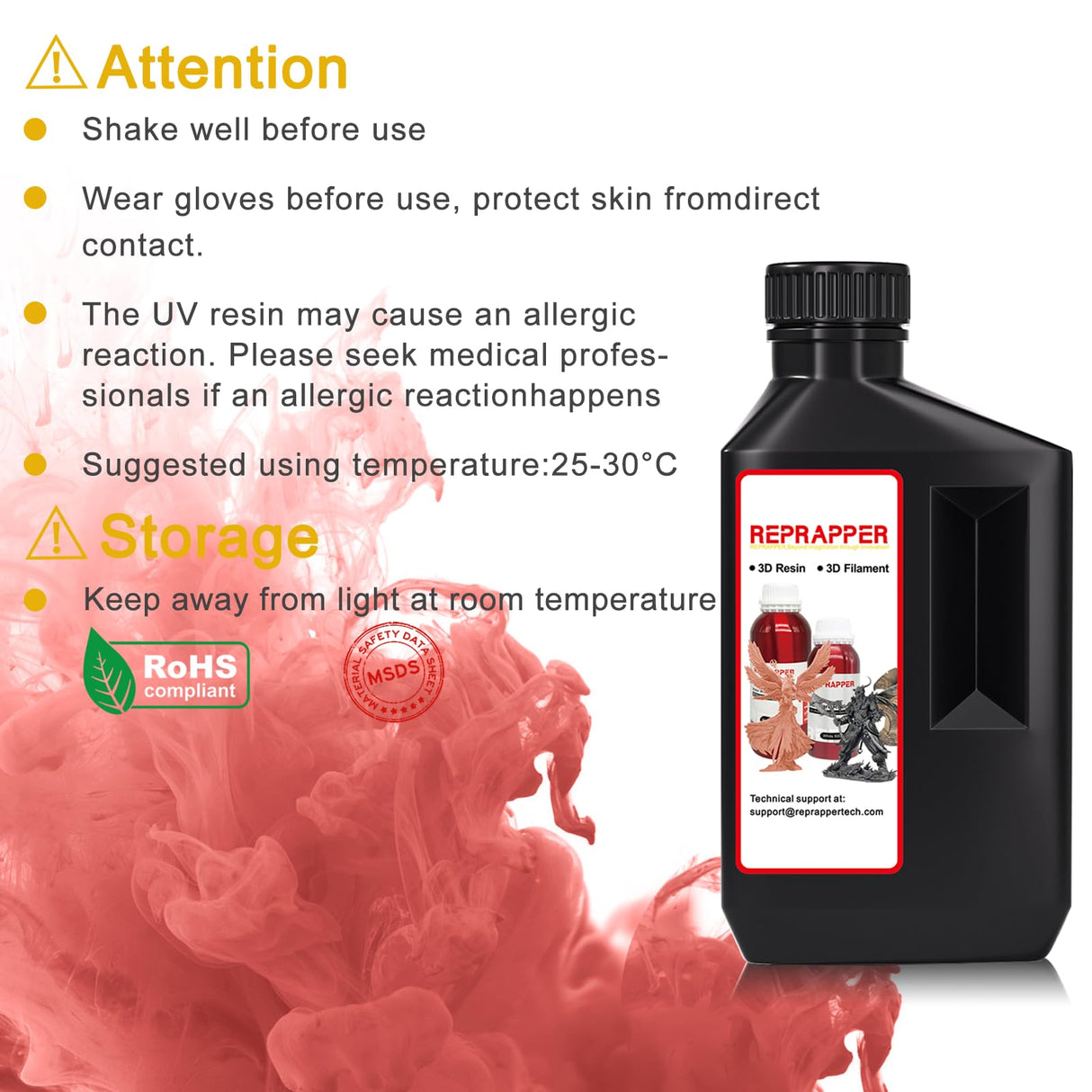 RepRapper Translucent Red 3D Printer Resin, 405nm Fast UV-Curing 1kg Transparent Red Standard Resin, 3D Printing Resin Photopolymer Sensitive Resin for LCD Printer, Clear Red 1000g RepRapper