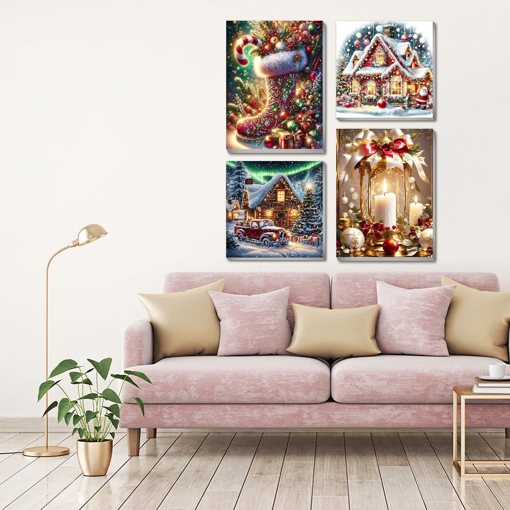 4 Pack Christmas Paint by Numbers Kit for Adults Beginner with Framed,Winter Easy Adult Paint by Number Kits on Canvas DIY Painting for Beginners Art by Numbers for Home Wall Decor 10x12-10x10 Inch NEGEKFKX