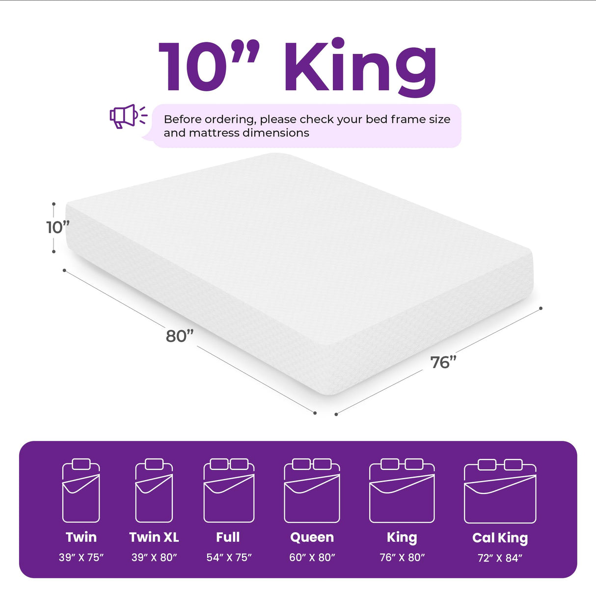 GAESTE 10 Inch King Cooling Gel Memory Foam Medium Firm Mattress Breathable Pressure Relief CertiPUR-US Certified Mattress-in-a-Box for Kids and Adults No Fiberglass (King, 10 in) GAESTE