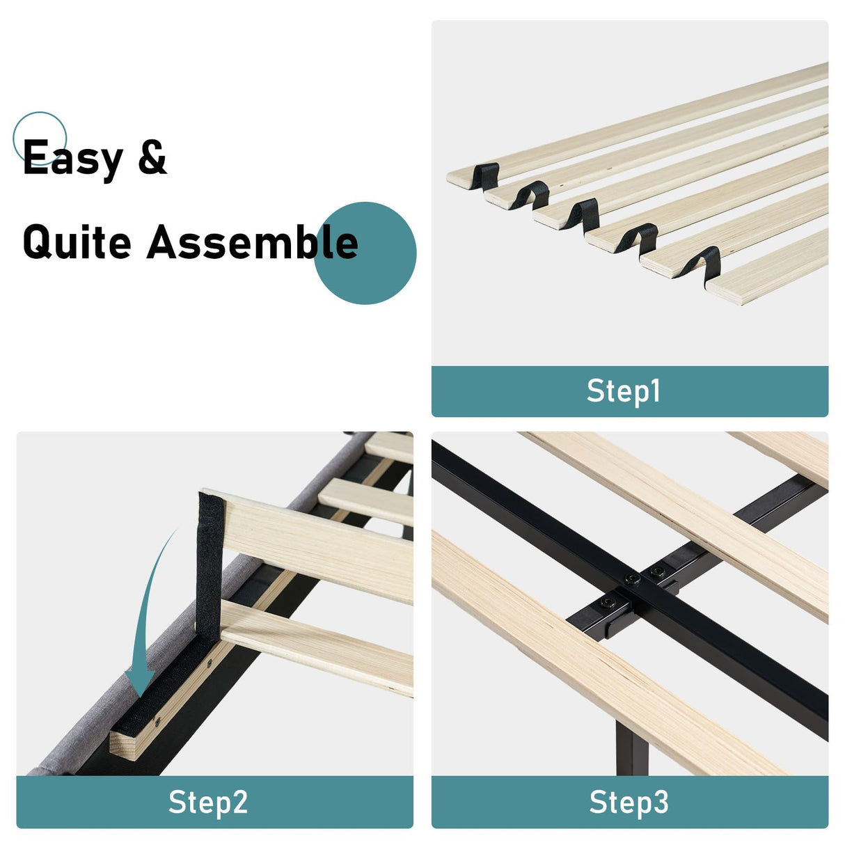 LUXOAK King Size Bed Frame with LED Headboard, Linen Button Tufted Upholstered Platform Bed with USB Charging Station, Strong Wooden Slats Support, No Box Spring Needed, Light Grey LUXOAK