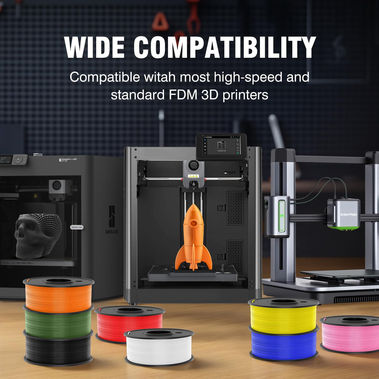 JAYO Rapid PLA 3D Printer Filament Bundle 2KG, High Speed PLA Filament 1.75mm 50mm/s - 600mm/s Print Range, 8 Pack 250g Spool Filament (Black, White, Blue, Red, Pink, Orange, Yellow, Olive Green) JAYO