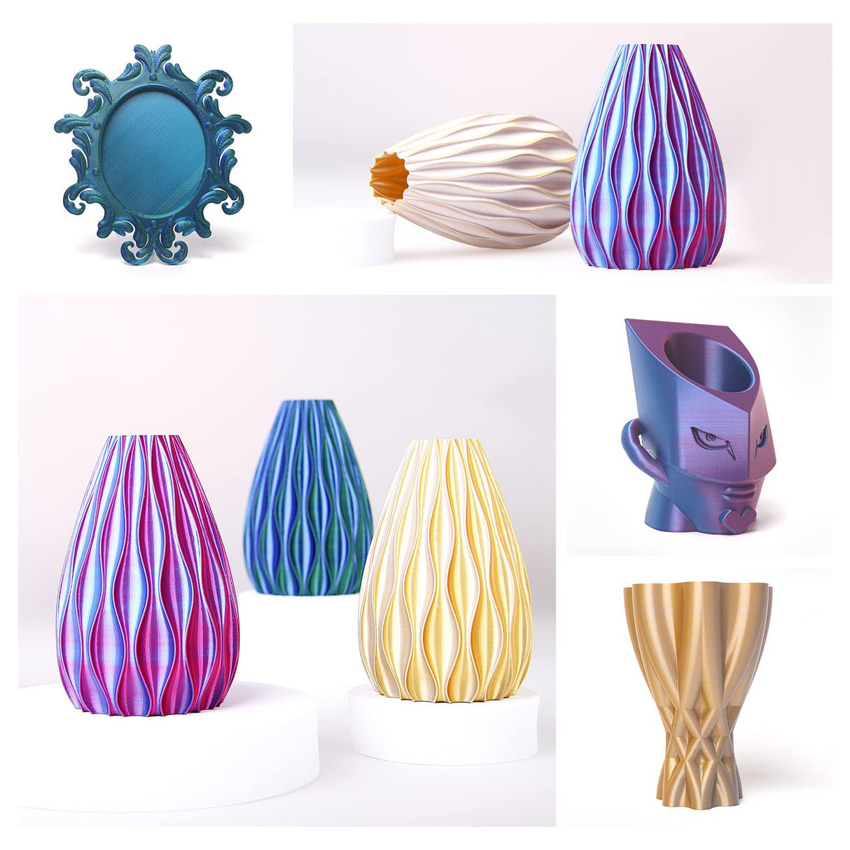 eSUN Silk Magic PLA Filament 1.75mm, Shiny Silk Dual Color Co Extrusion 3D Printer Filament, 1KG (2.2 LBS) Spool 3D Printing Color Change Filament for 3D Printers, Blue Silver eSUN