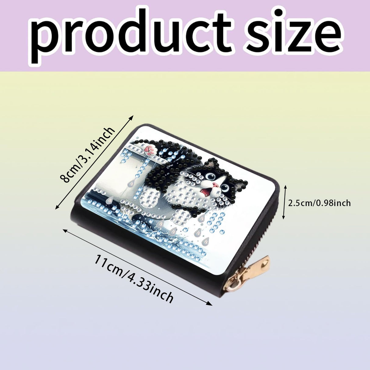 BAYUNOE Diamond Art Painting Credit Card Holder Anti-demagnetization Wallet with Zipper Business Accordion Card Wallet for Women Men Travel-Cat BAYUNOE