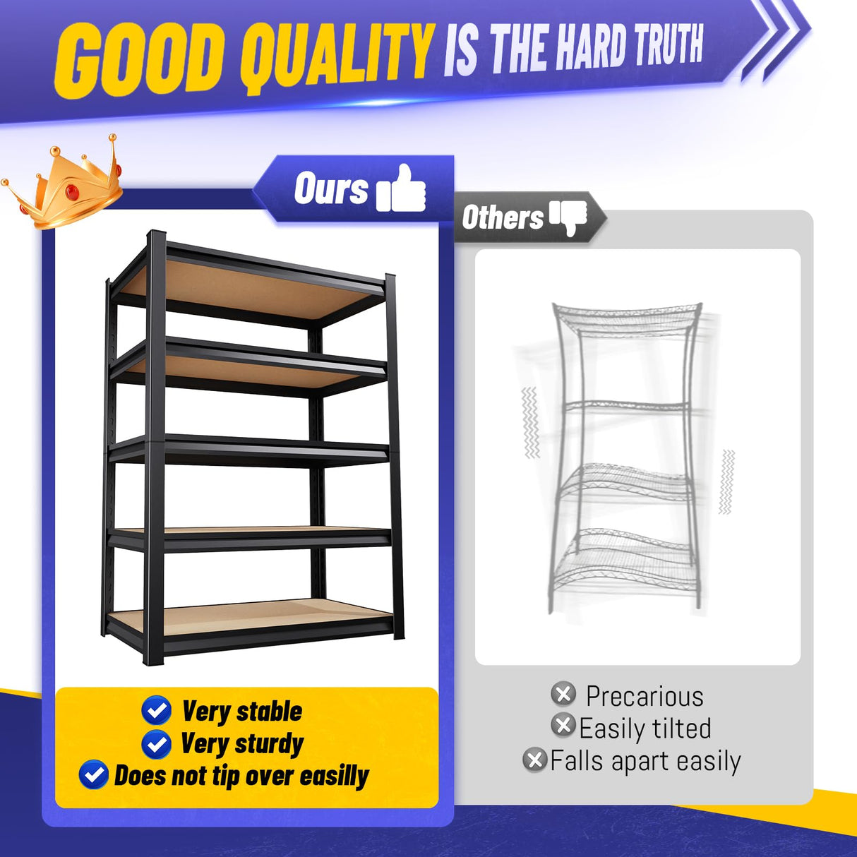 5-Tier Garage Shelving Heavy Duty, Adjustable Storage Shelves, 2500LBS Metal Garage Shelves,Storage Rack for Basement, Warehouse, Pantry, Easy Assembly, Black (wooden-72''H x 35.4''W x 15.7''D) ZZXCBB