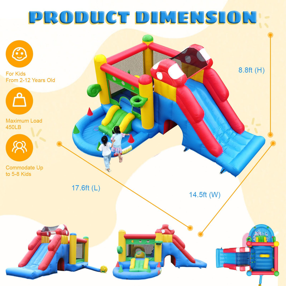 18FT Commercial Bounce House for Kids 5-12 Large,100% PVC Inflatable Bounce House for Adults, Double Slides, Ball Pit, Kids Large Bounce House, Outdoor Indoor Big Adult Bounce House w/Blower 18x15x9FT Relunch