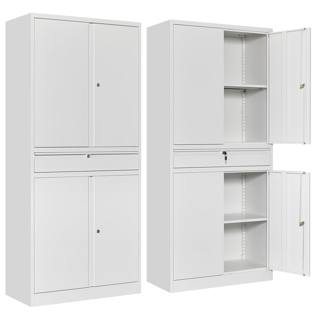 SISESOL Metal Garage Storage Cabinet with Doors and Shelves, 71" Multifunctional Garage Storage Closet Large Garage Locker with Adjustable Shelves & Locking Doors Steel Storage Tall Cabinet SISESOL