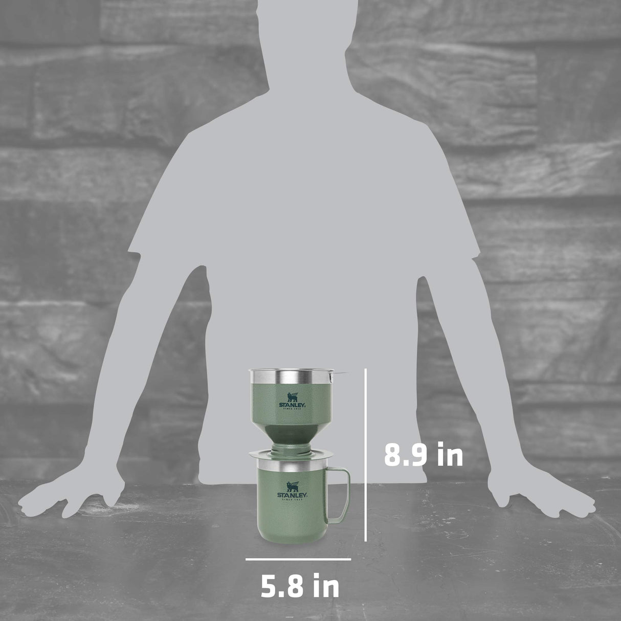 Stanley Perfect Brew Pour Over Set with Camp Mug- Reusable Filter - BPA-Free - Easy-clean Stainless Steel Coffee Maker - Hammertone Green STANLEY