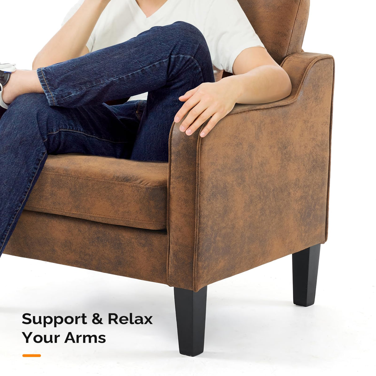 VINGLI Accent Chair for Living Room Chairs Rustic Reading Chair for Bedroom Scooped Arm Chair Mid Century Modern Accent Chairs Upholstered Comfy Chair for Apartment, Waiting Room VINGLI