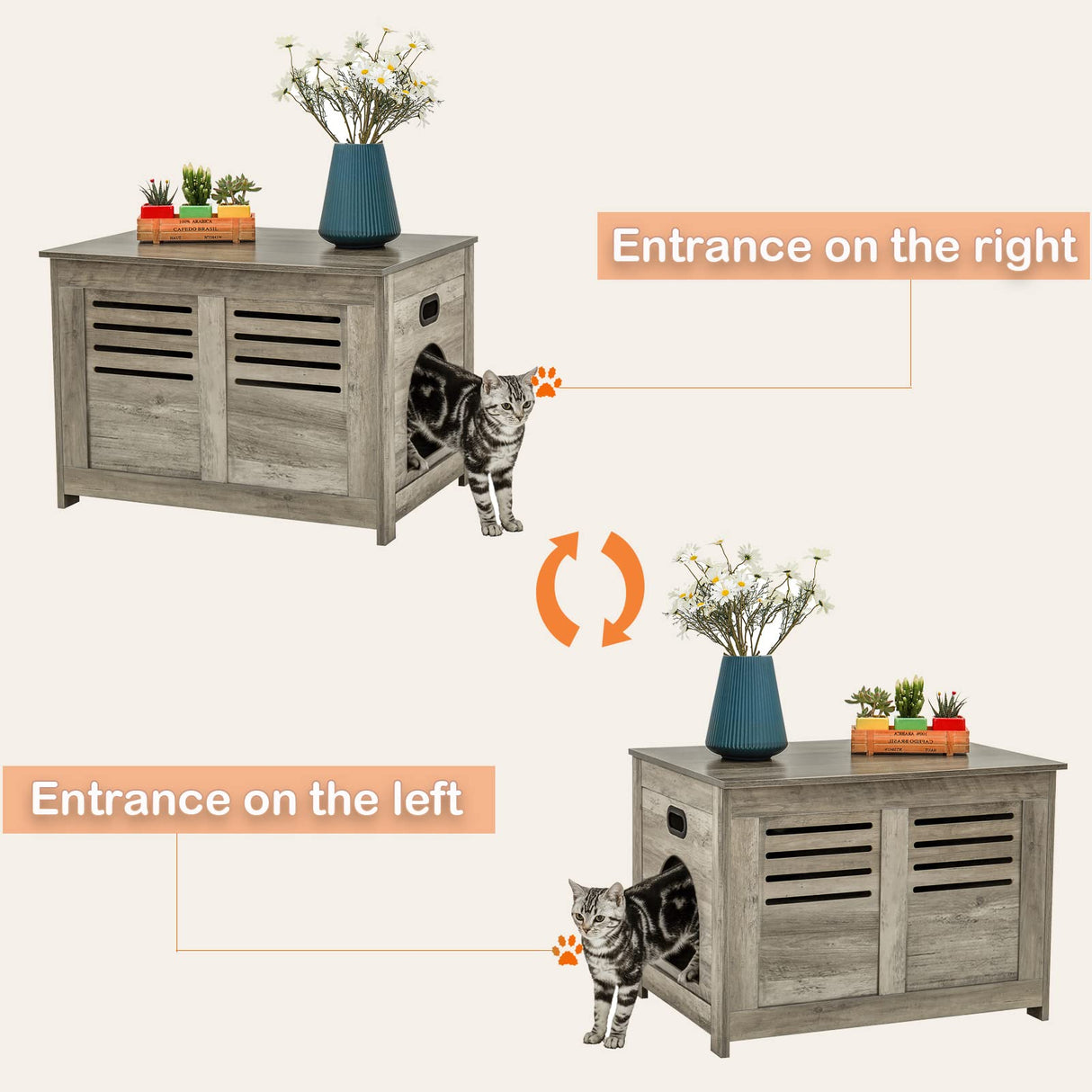 DINZI LVJ Litter Box Enclosure, Flip-Top Enclosed Litter Box, Hidden Cat Washroom with Good Ventilation, Entrance Can Be on Left or Right, Cat House Furniture for Most of Cat and Litter Box, Gray Wash DINZI LVJ