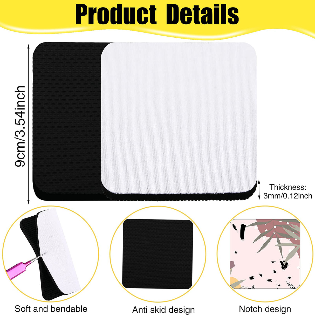 Cunhill 35 Pieces Sublimation Blanks Coasters, 3.54 x 3.54 Inch Square Blank Cup Mat Rubber Coasters Blank Cup Coaster for Sublimation Transfer Heat Press Printing DIY Crafts Cunhill
