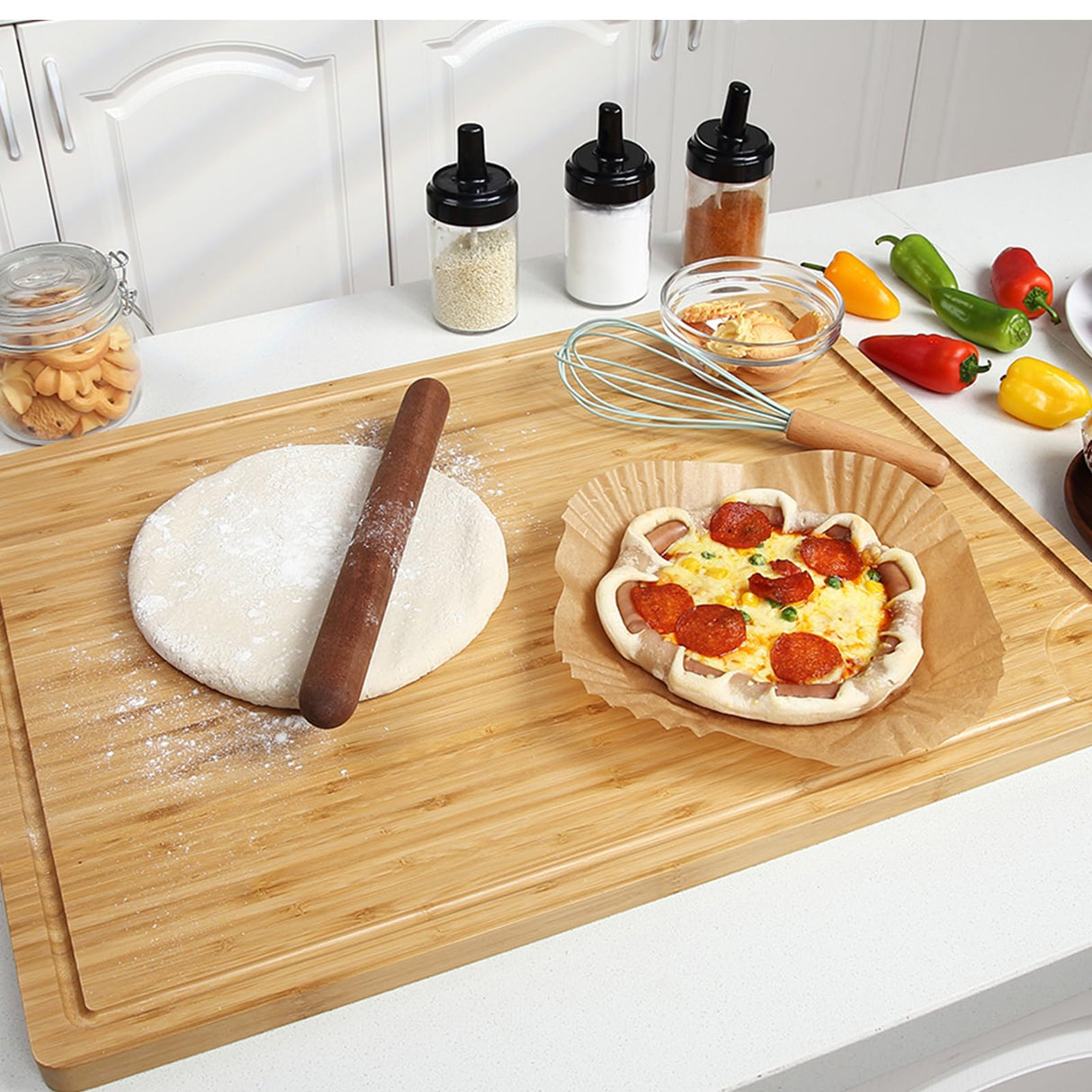 Extra Large Bamboo Wood Cutting Board, 24 x 18 Inch Kitchen Wooden Chopping Board with Juice Groove, Reversible Butcher Block Cutting Board for Meat, Turkey Carving GlowSol