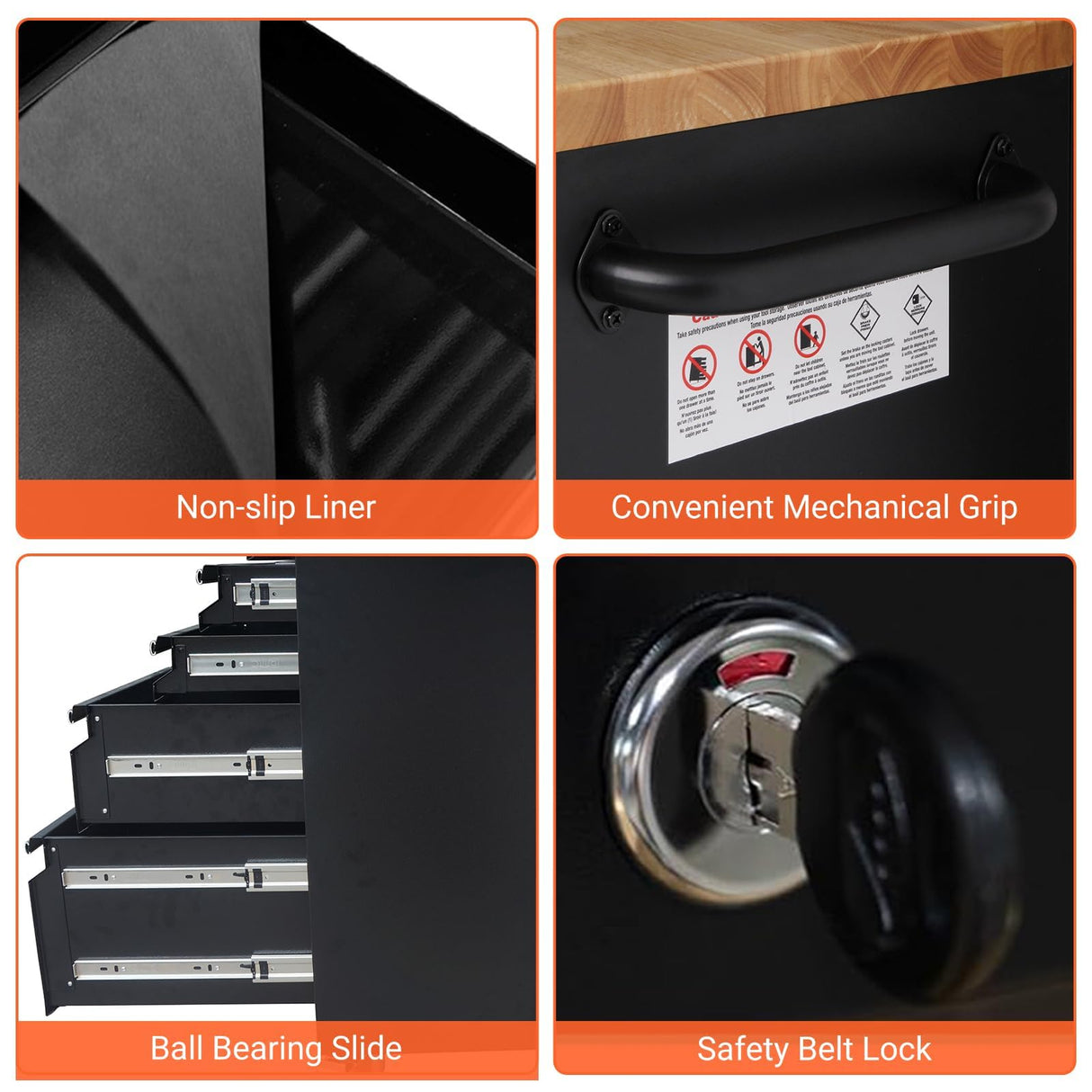 72-Inch Heavy-Duty Rolling Tool Chest & Mobile Workbench with 15 Drawers, Rubber Wood Tabletop, Key Locking System and Drawer Liners, Steel Storage Cabinet for Garage, Workshop, Warehouse Repair Elementool