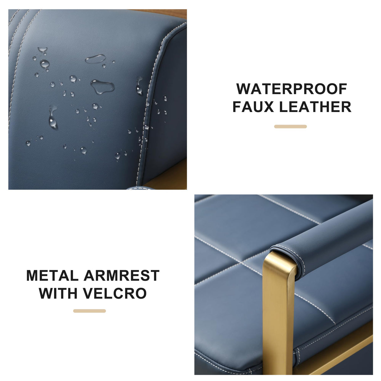 PBOGHLRD 57.9" Modern Leather Loveseat Sofa, Upholstery Faux Bonded Leather Accent Futon Couch with Metal Square Arms for Living Room, Office, Apartment (Navy Blue) PBOGHLRD