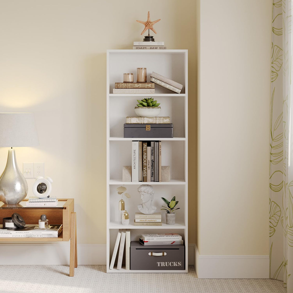 oneinmil Bookshelf 5-Tier Set of 2 Open Bookcase and Bookshelves Wooden Floor Standing Display Wide Storage Shelves Rack 60" Tall for Home Offices, Living Rooms, and Bedrooms, White oneinmil