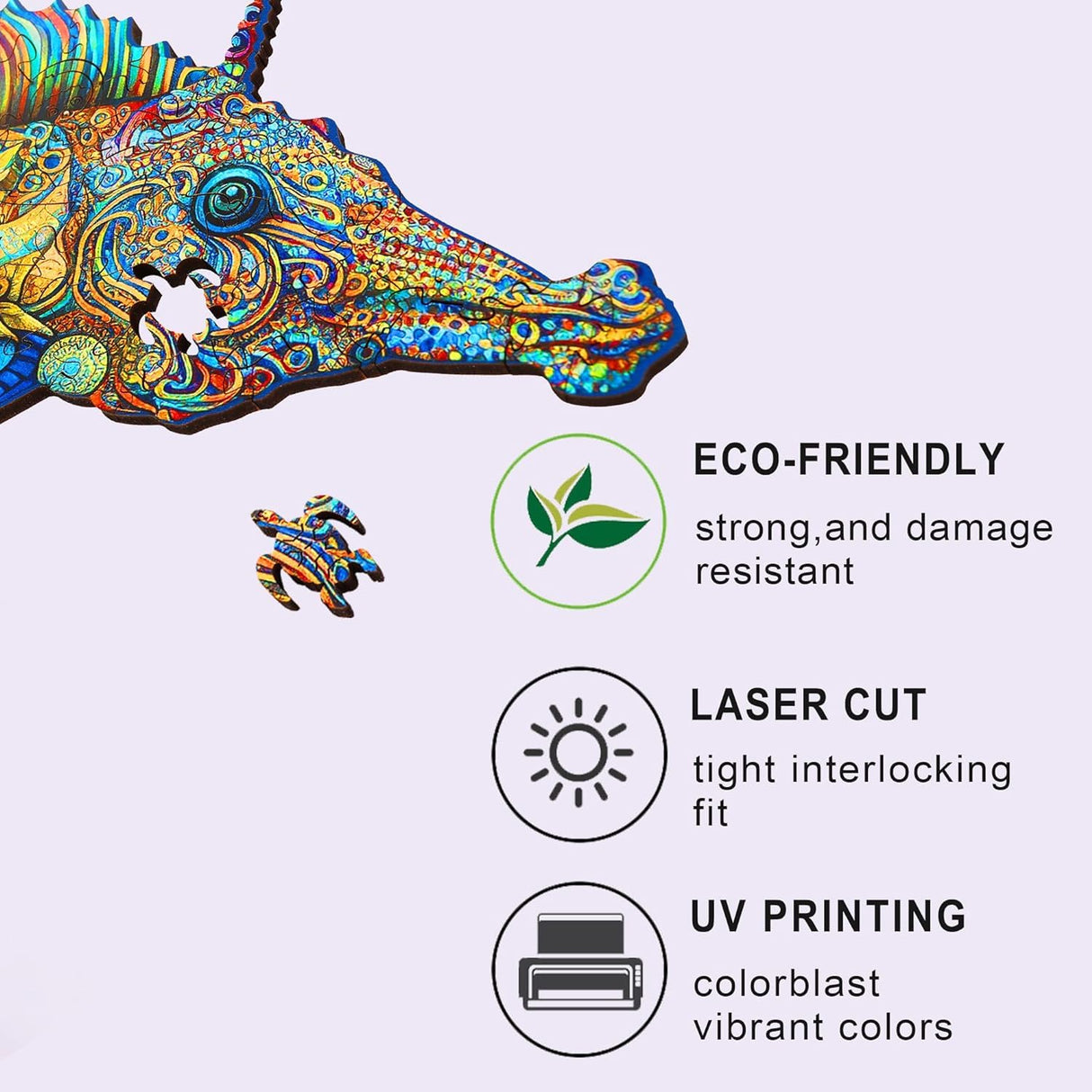 MYS Aurora Wooden Jigsaw Puzzles, Unicorn Seahorse Wood Puzzle 200 Pieces, Unique Shaped Wooden Puzzles for Adults and Kids, Family Game 8.5 x 13.4 Inches Mys Aurora