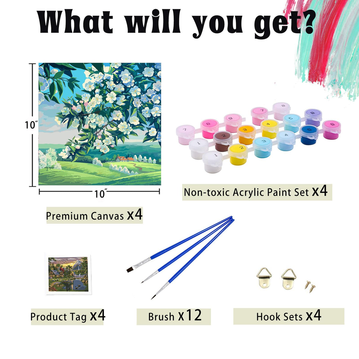 Amphol Adult Paint by Number Kits on Canvas Framed, 4 Pack Season Easy DIY Paint by Number for Adults Canvas with Frame, Simple Acrylic Framed Painting by Number for Beginners Kids Amphol