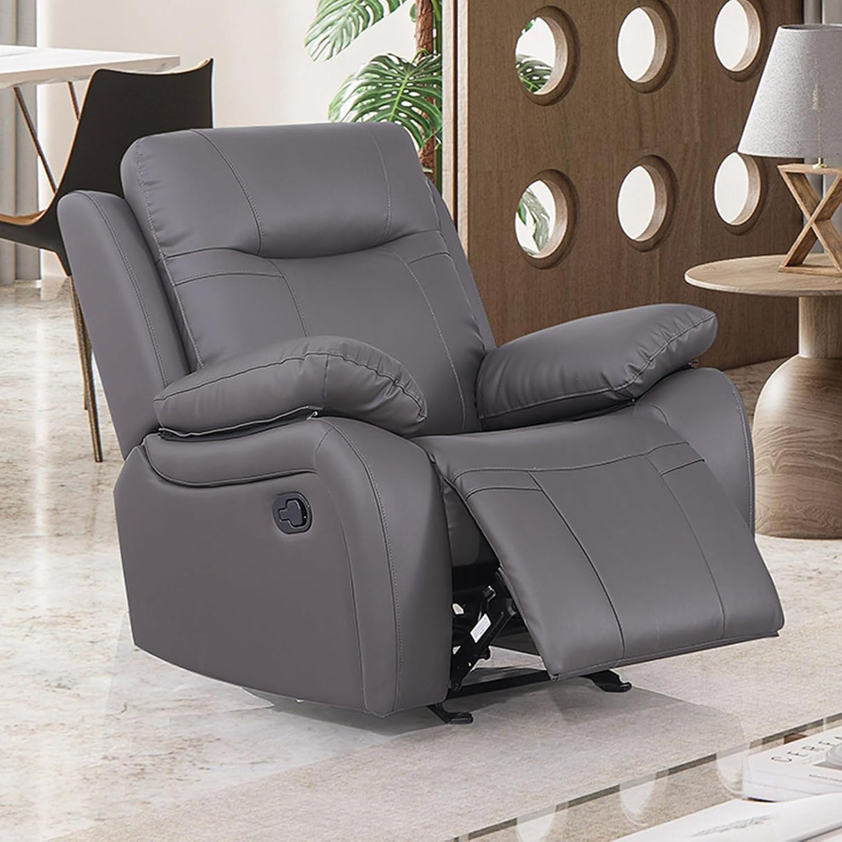 Manual Recliner Sofa Set Furniture for Living Room, Leather Reclining Sofa, Home Theater Seating 3 Pcs Included Recliner Chair, Reclining Loveseat and 3 Seater Sofa with Console Storage (1+2+3), Gray poplarbox