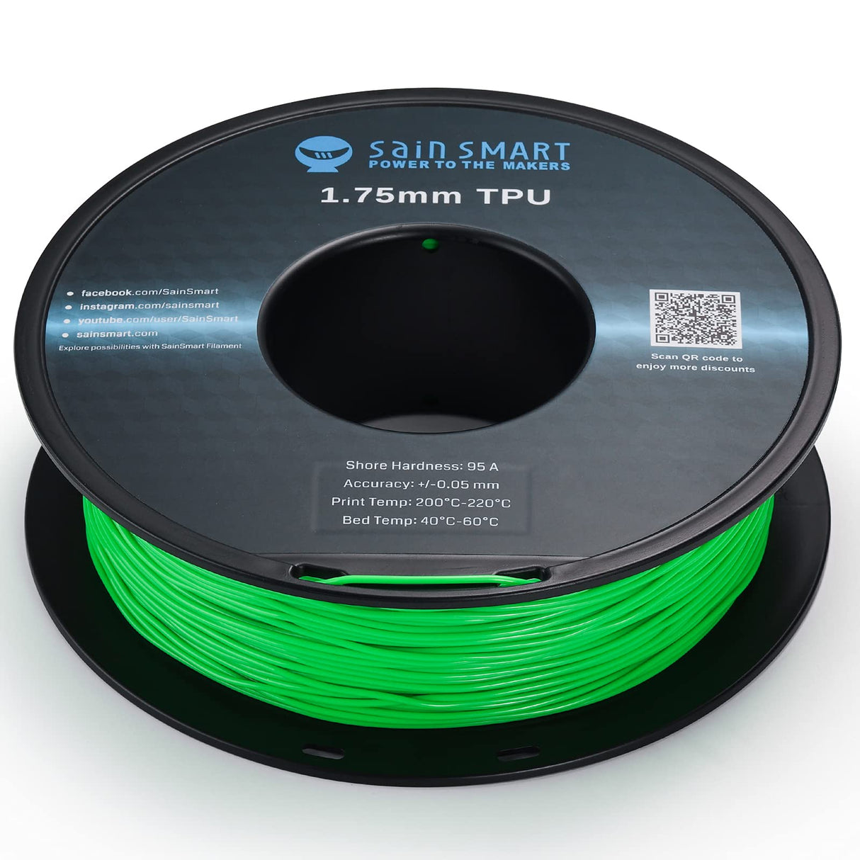 SainSmart Neon Color TPU, 1.75mm Flexible TPU 3D Printer Filament 800g, Dimensional Accuracy +/- 0.05 mm, Neon Green SainSmart