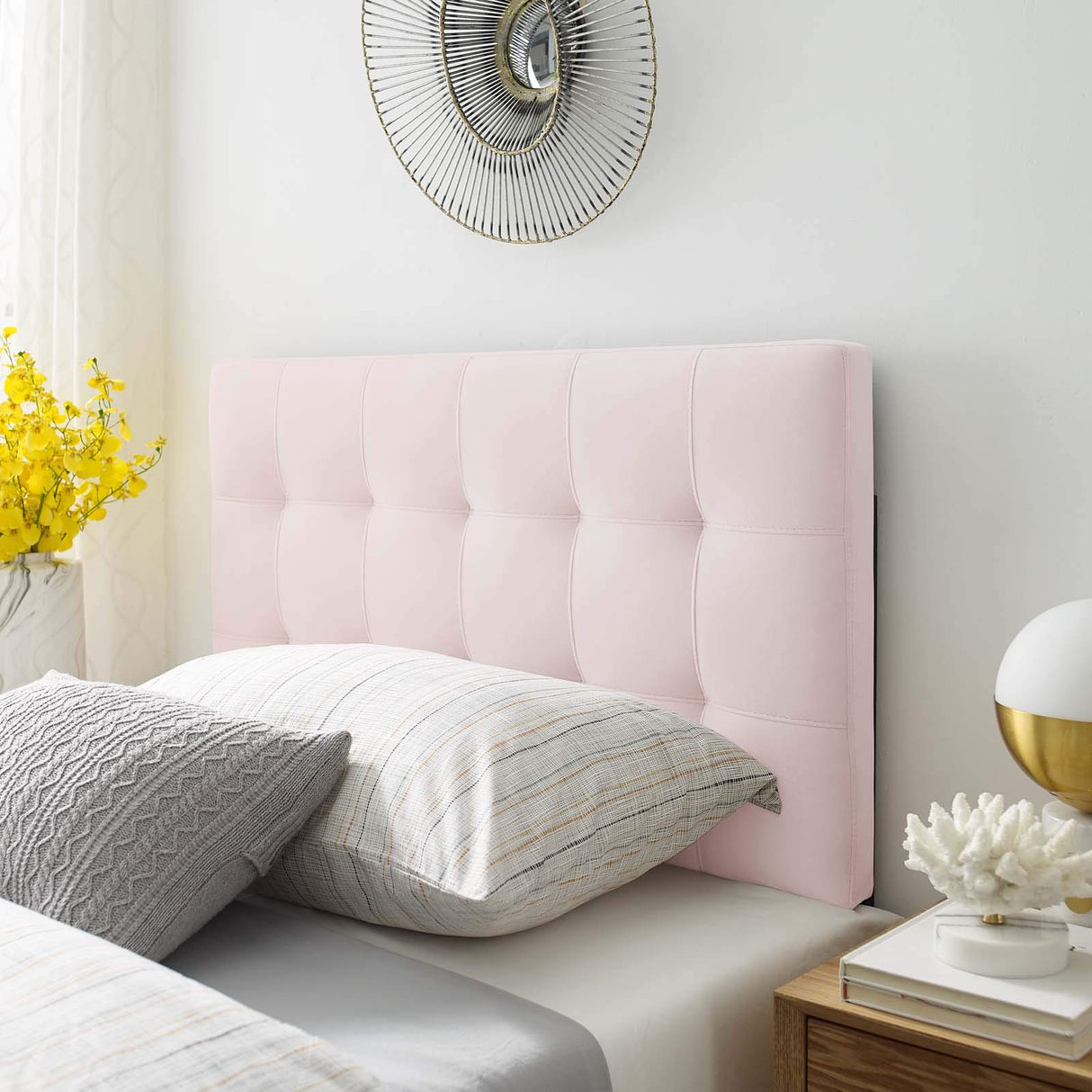 Modway Lily Biscuit Tufted Twin Performance Velvet Headboard, Pink Modway