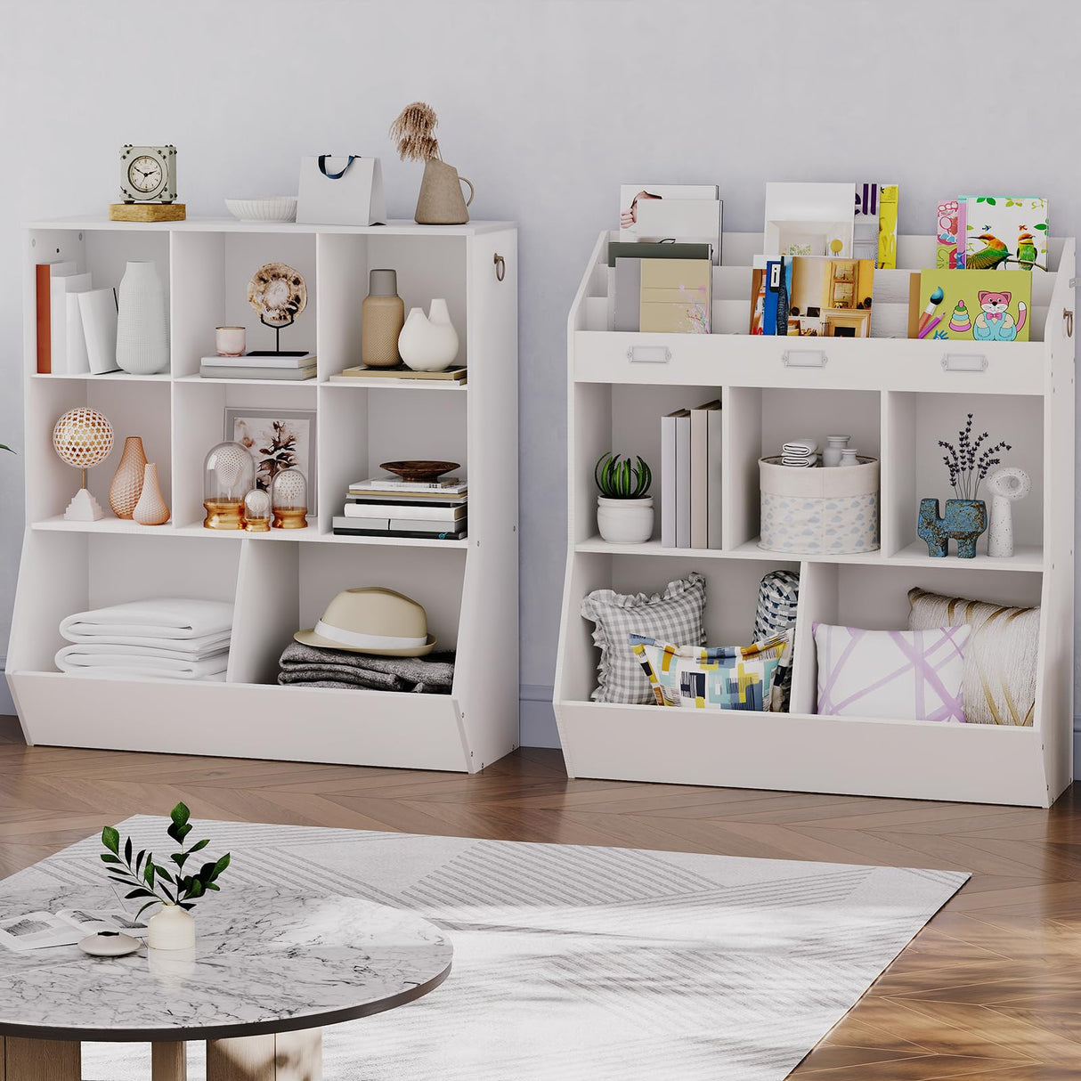 HOOBRO Kids Bookshelf, Toy Storage Cabinet, Kids Toy Organizer, 8 Cubicles, Bookcase Footboard, Bookshelf for Kids, for Playroom, Bedroom, Nursery, School, White WT35CW01G1 HOOBRO