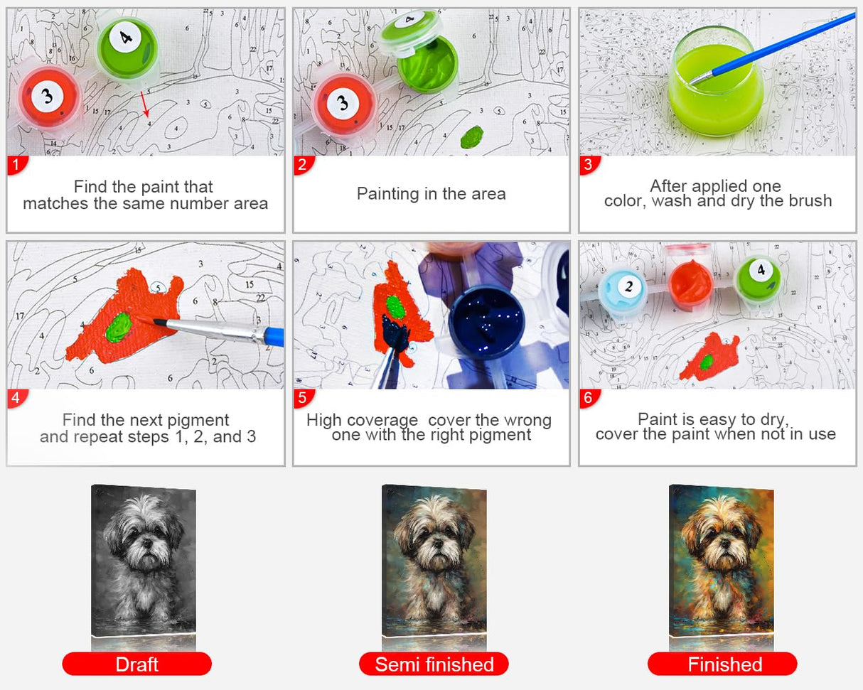 Paint by Numbers Dog Canvas Paint by Number for Adults Shih Tzu Dog Paint by Number Kids Paint by Number Kits on Canvas Paint by Numbers for Beginner Home Decoration 16x20 in Rebotipy