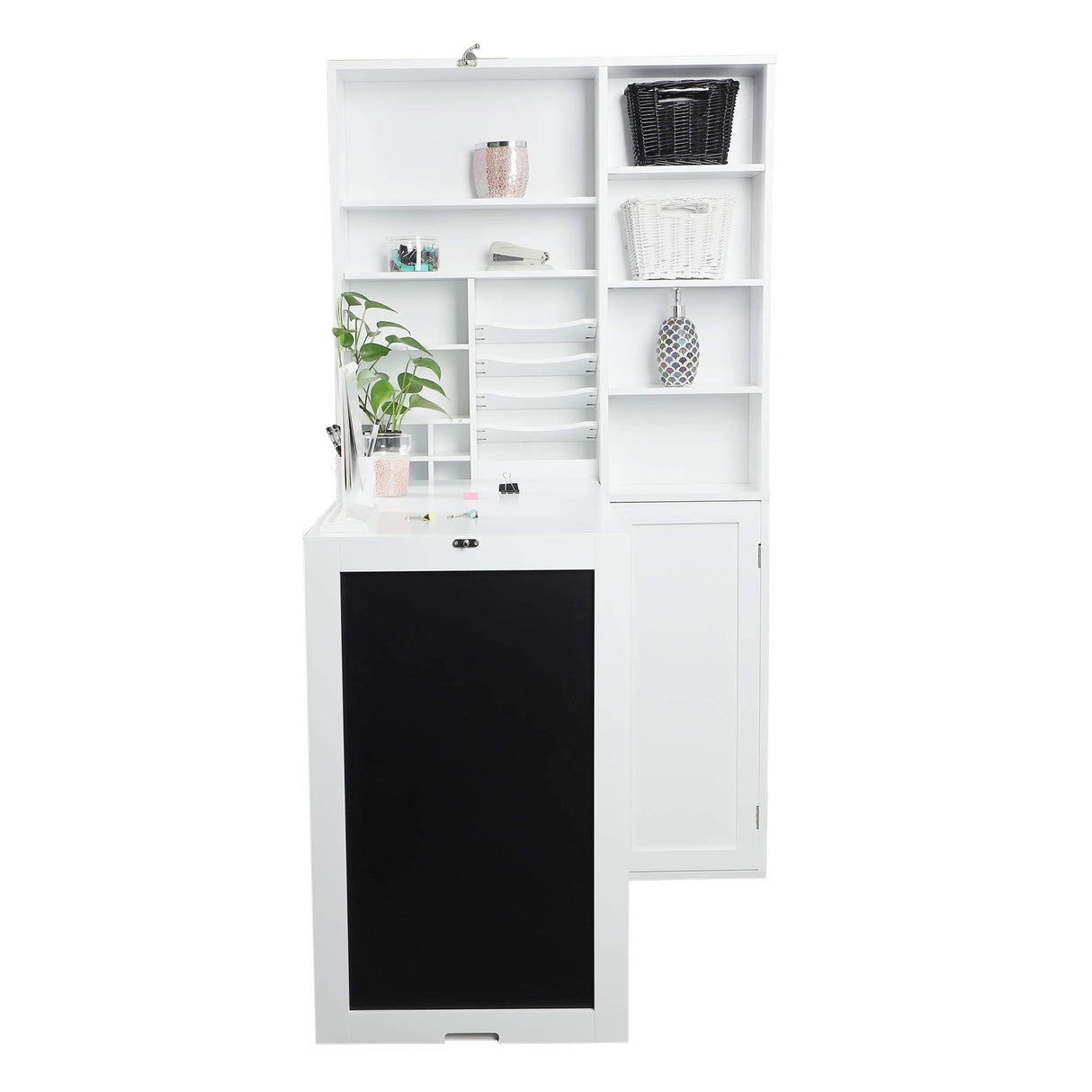 Utopia Alley Collapsible Fold Down Desk Table | Computer Desk with Large Storage Cabinet & Bottom Shelves, Stylish Furniture for Home Office, Crafting, and More (White) Utopia Alley