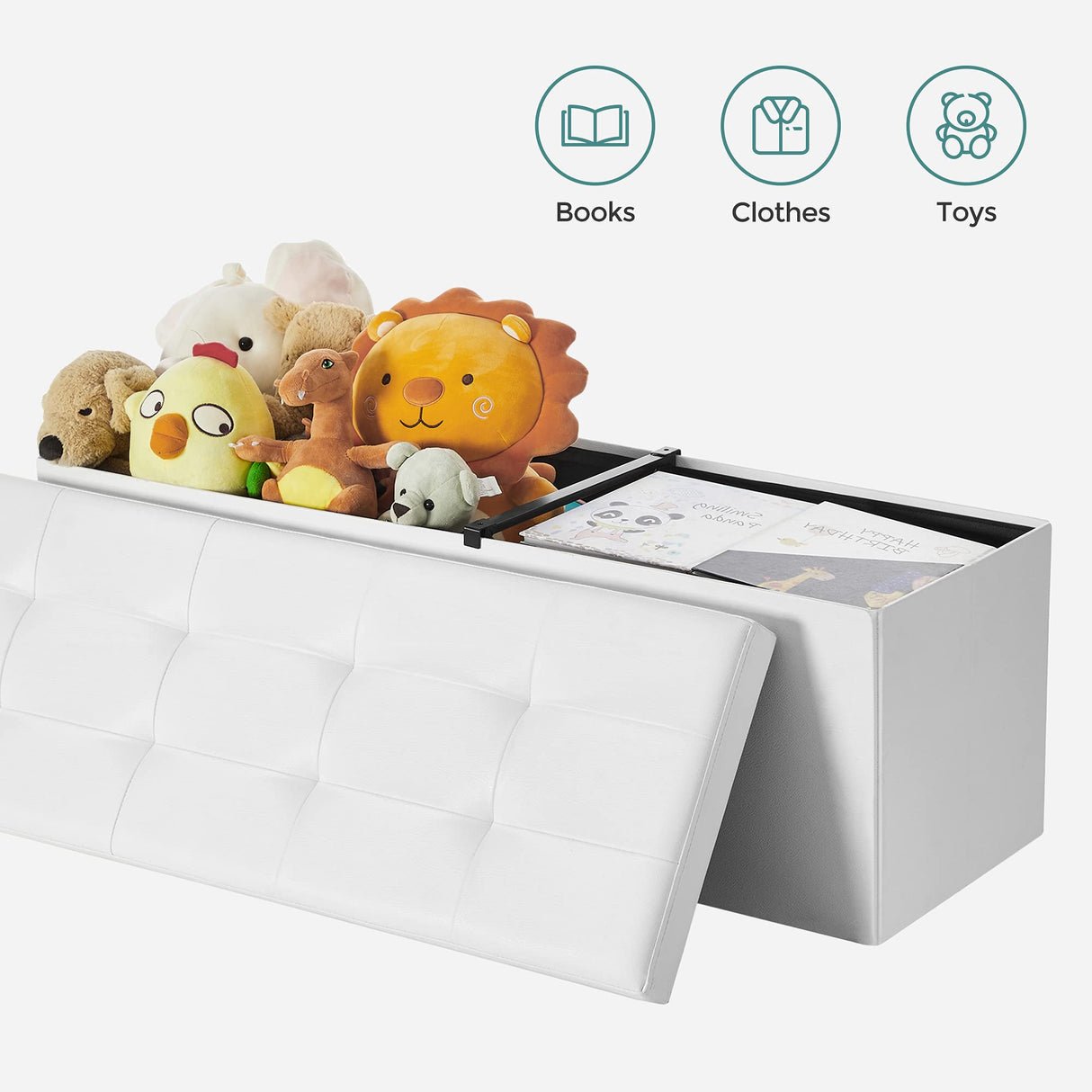 SONGMICS MAZIE Collection - 43 Inches Storage Ottoman Bench with Flipping Lid, Storage Chest with Iron Frame Support, Load 660 lb, for Living Room, Bedroom, Synthetic Leather, White ULSF75WT SONGMICS