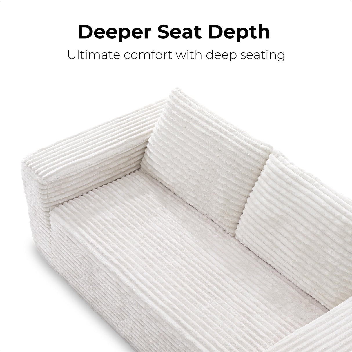 LIKIMIO 71" Loveseat Sofa in a Box - Plush Corduroy Deep Seat Couch, No Assembly Required, Space-Saving Design for Compact Living Room, Apartment, Home Office, Beige LIKIMIO