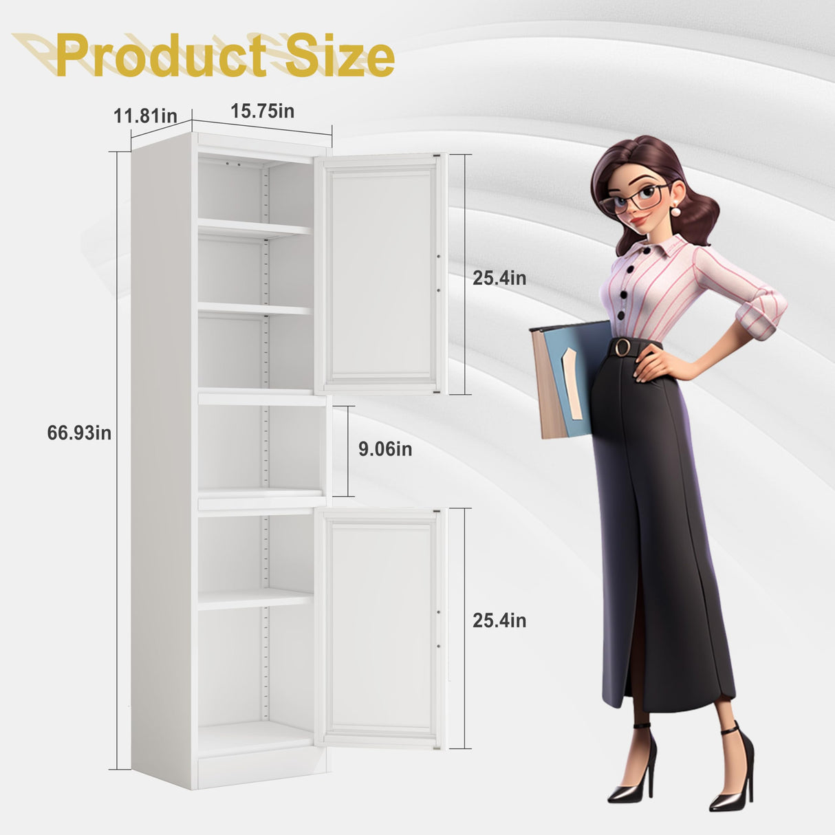 pozdeg Tall Bathroom Storage Cabinet, 67" H Metal Kitchen Pantry Cabinet with 2 Doors and 4 Adjustable Shelves, Space Narrow Bathroom Organizer for Kitchen, Living Room, Home Office pozdeg