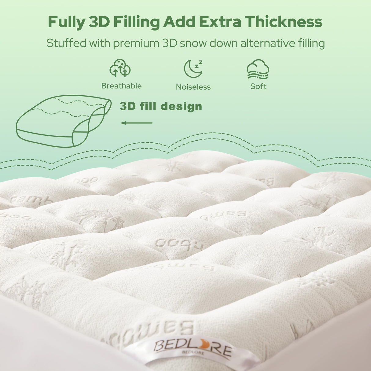 BEDLORE King Mattress Topper Viscose Derived from Bamboo, Thick Pillow Top Mattress Pad with Stretchable Pockets for 6-18 inches Mattress, Soft Breathable Mattress Topper for Back Pain Relief BEDLORE